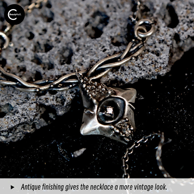 QUANDO Faint Star Eye Gothic Blackened Sterling Silver Necklace - Elegant Gothic Jewelry for Women, Perfect for Dark Aesthetic Outfits & Vampire Costumes