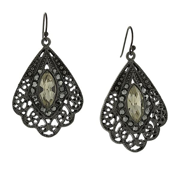 2028 Hematite Color Filigree Fan Earrings for Women - Elegant Vintage Jewelry for Parties, Weddings & Special Occasions