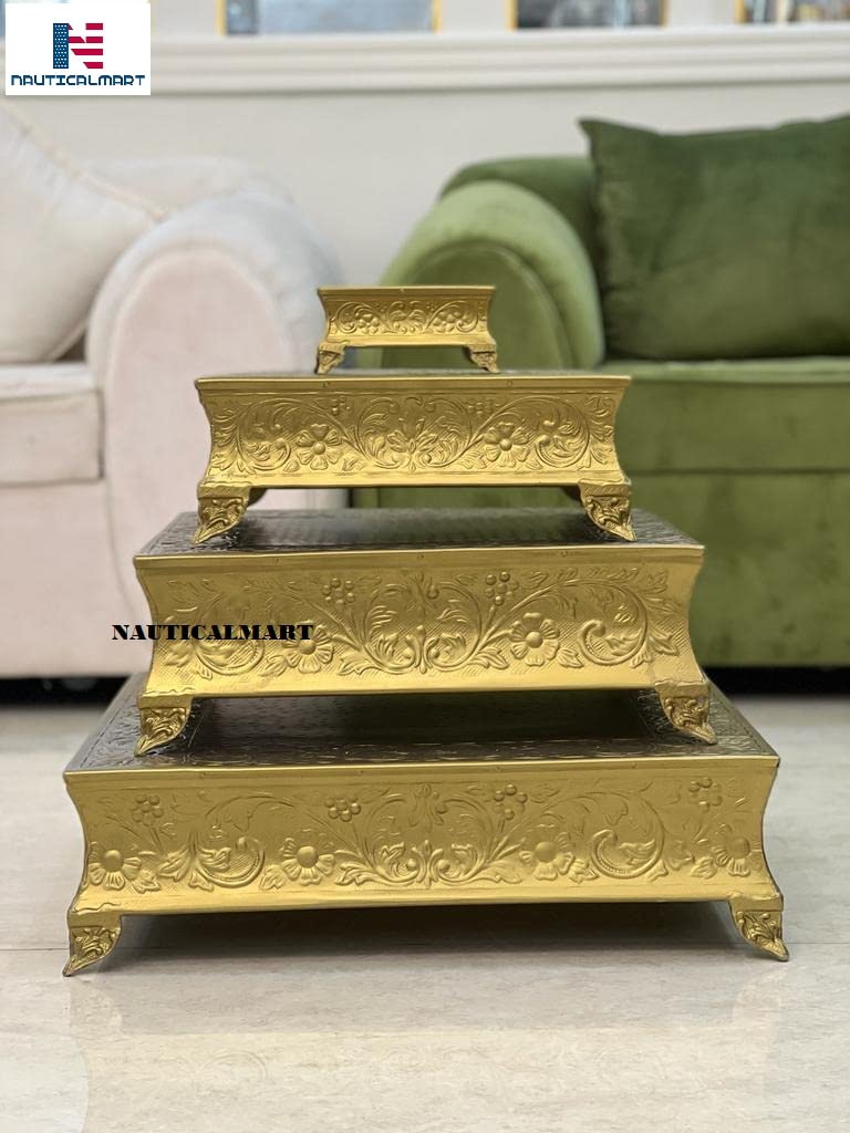 Elegant Brass Finish Wedding Cake Stand Set of 4 - Perfect for Wedding Cakes, Dessert Displays & Party Decorations