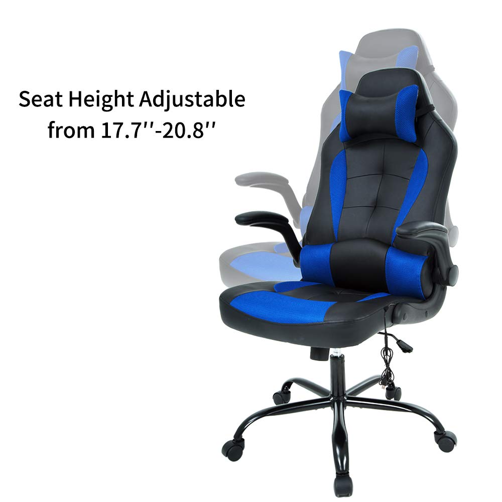 Ergonomic Racing Style Gaming Chair - High Back PU Leather Office Chair with Adjustable Height, Lumbar Support & Swivel Base - Comfortable Computer Desk Chair for Home & Office Use - Perfect for Gaming, Working & Studying - Blue