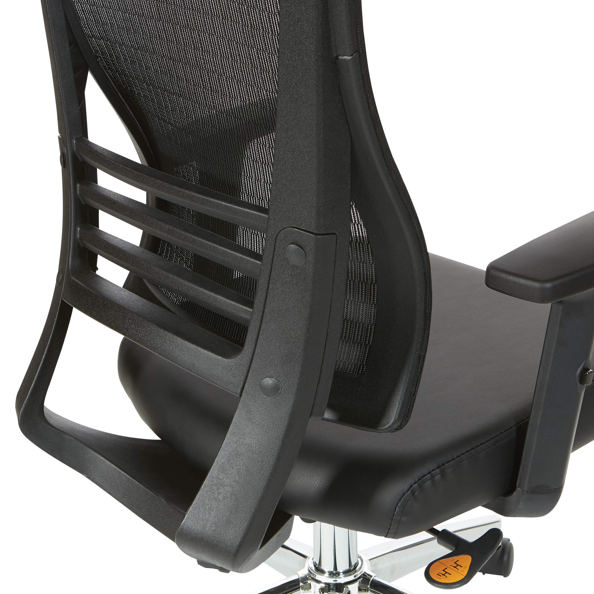 Office Star Ergonomic Mesh Back Office Chair with 2-to-1 Synchro Tilt Control, Adjustable Padded Arms & Chrome Frame - Black Bonded Leather for Home Office & Workspace Comfort