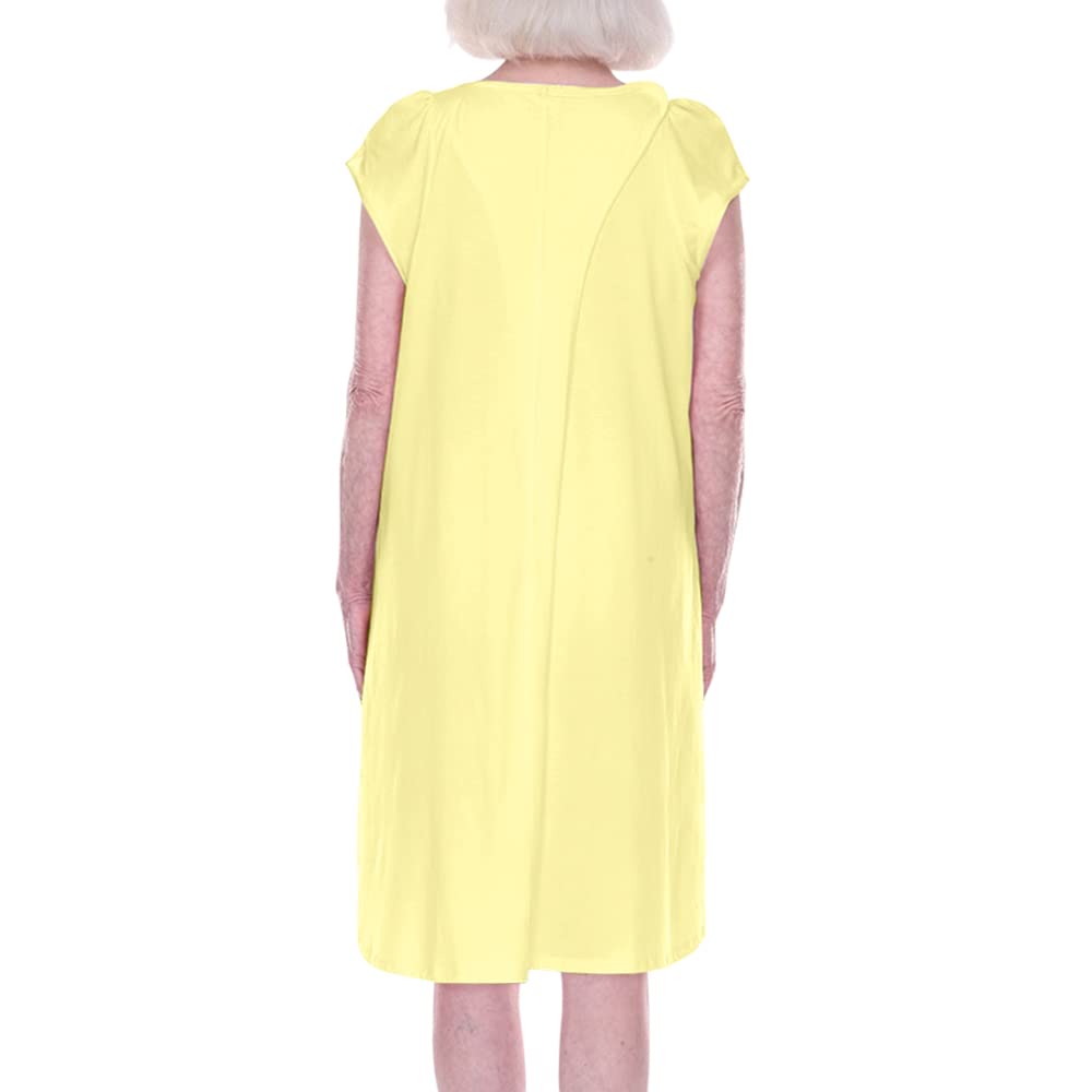 Women's Open Back Nightgown 3-Pack - 100% Cotton Cap Sleeve Nightgowns with Lace Yoke - Comfortable Nursing Home Gown in Yellow - Perfect for Elderly Care, Hospital Stay & Postpartum Recovery