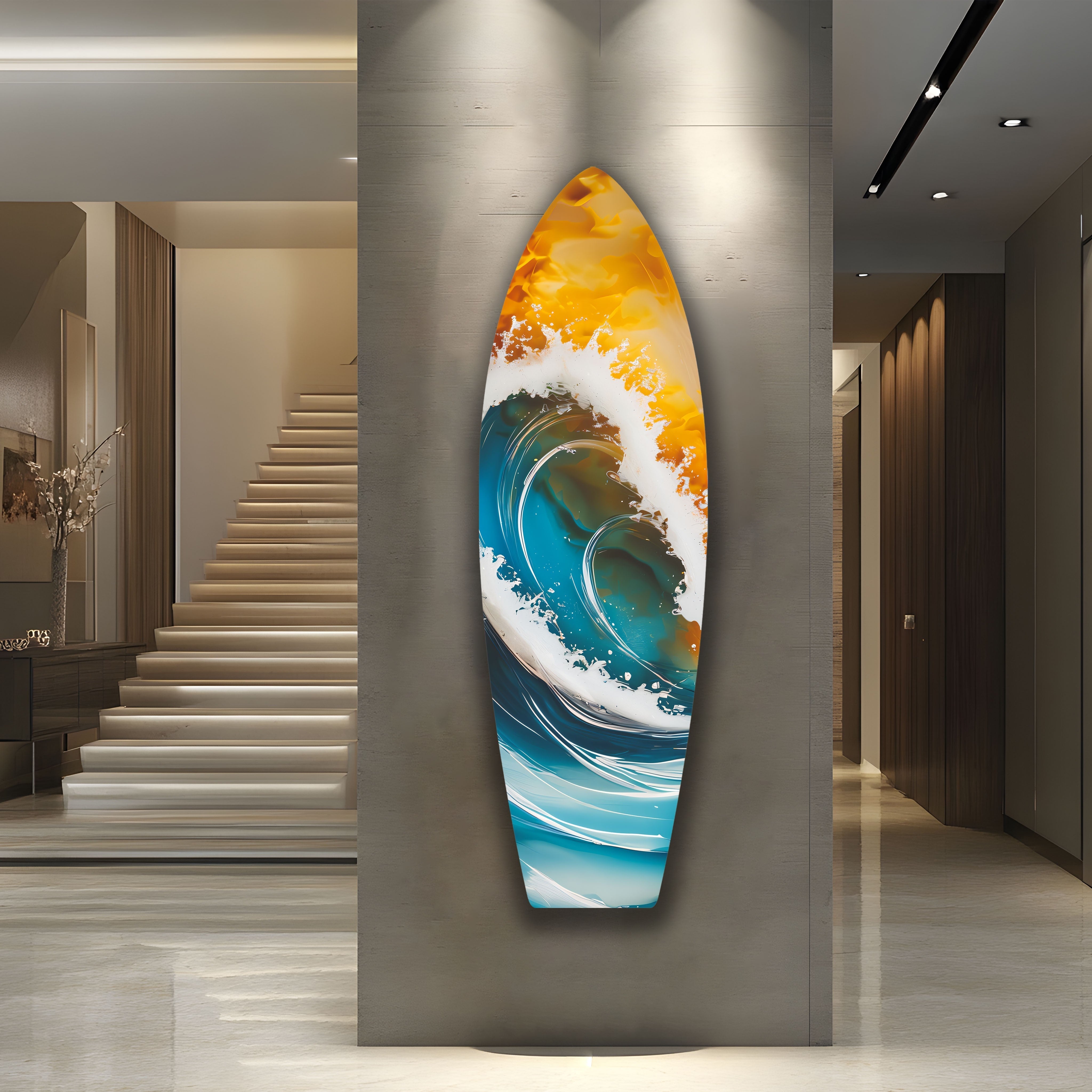 Big Ocean Waves Surfboard Wall Art - Coastal Beach Decor for Living Room, Bedroom & Office - Perfect Surfing Theme Home Decor