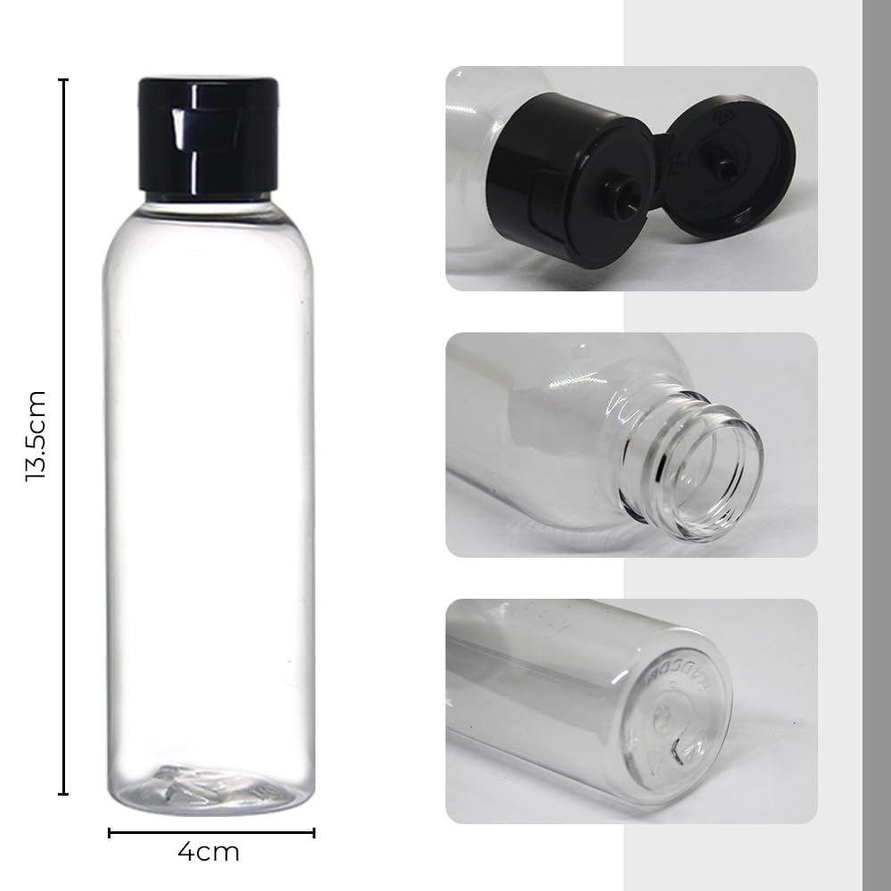 Zollyss 4-Pack 100ml Clear Refillable Travel Bottles - Leak-Proof Squeeze Containers with Black Flip Caps for Shampoo, Lotion, Creams & Toiletries | Perfect for Air Travel, Gym, Camping & Home Organization