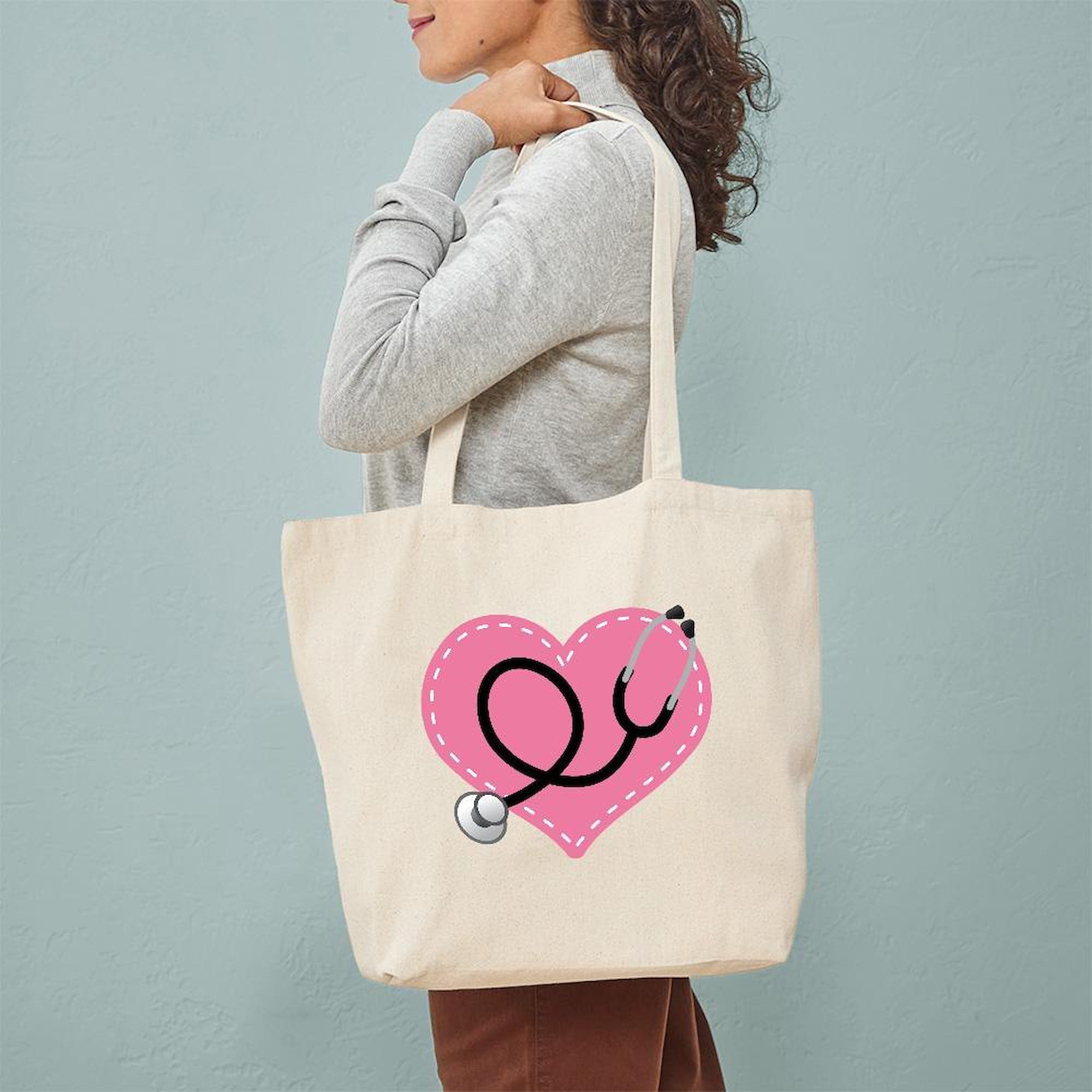 Doctor Nurse Heart Tote Bag - Natural Canvas Reusable Shopping Bag for Medical Professionals - Perfect for Hospitals, Clinics & Daily Use