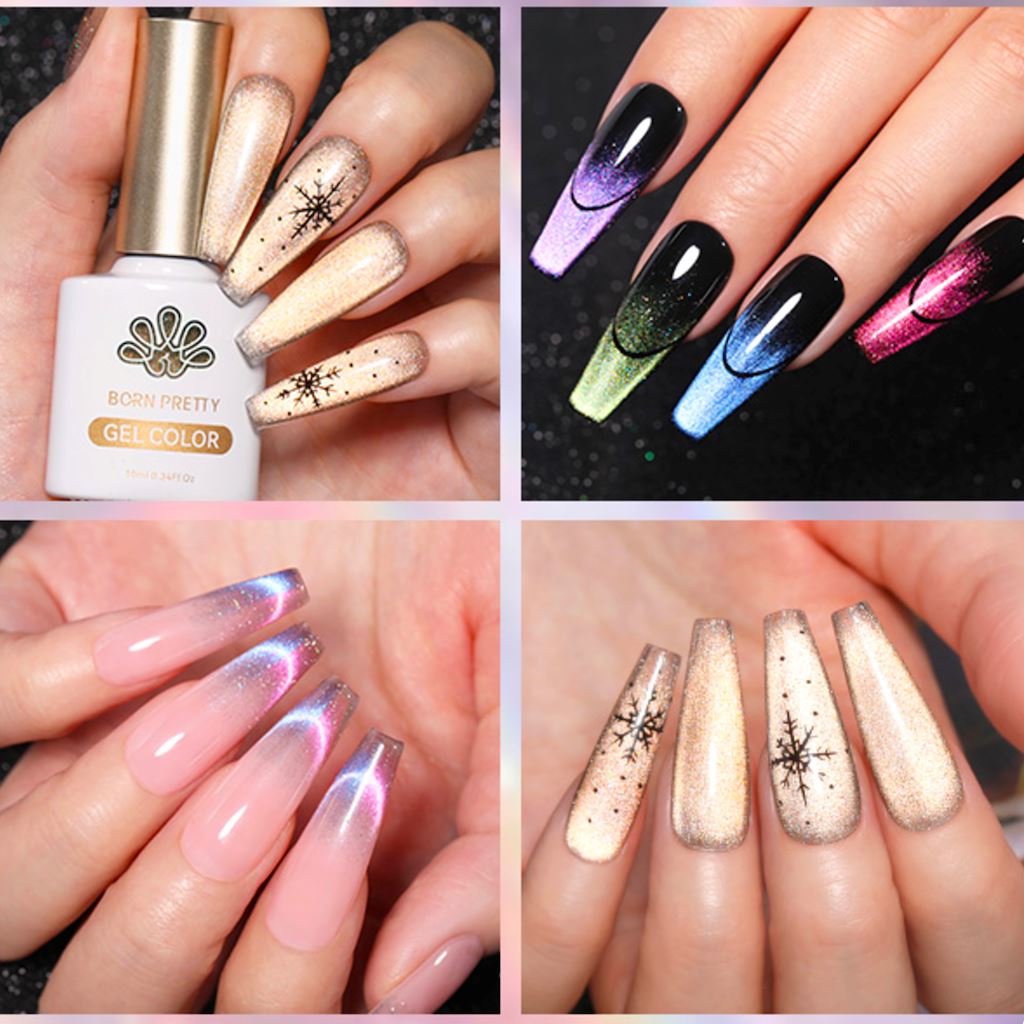 6 Colors Reflective Cat Eye Gel Nail Polish Set - Long Lasting UV LED Nail Art for Salon & Home Manicure