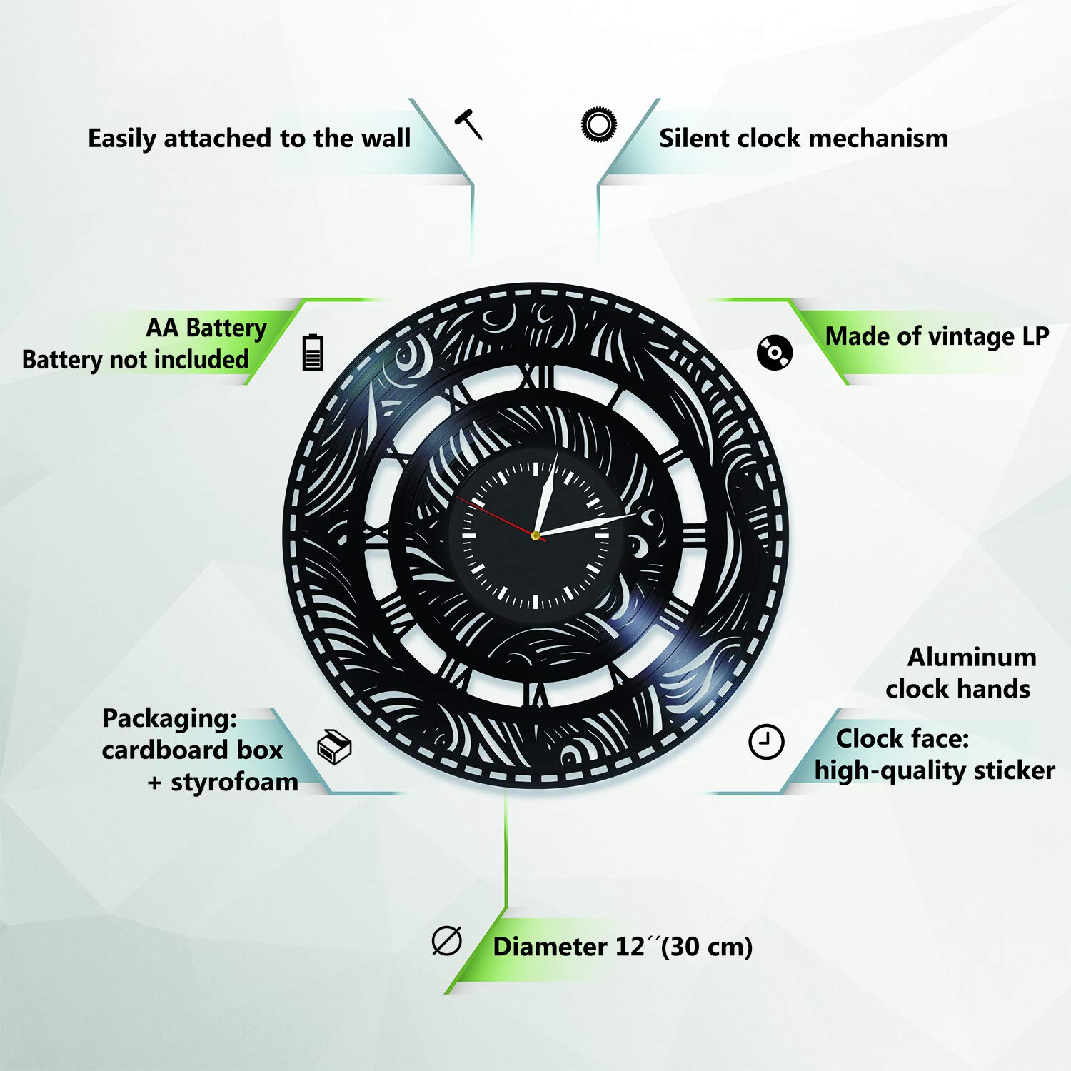 12 Inch Vinyl Video Game Wall Clock - Retro Gamer Decor for Men, Perfect for Gaming Room, Bedroom & Man Cave