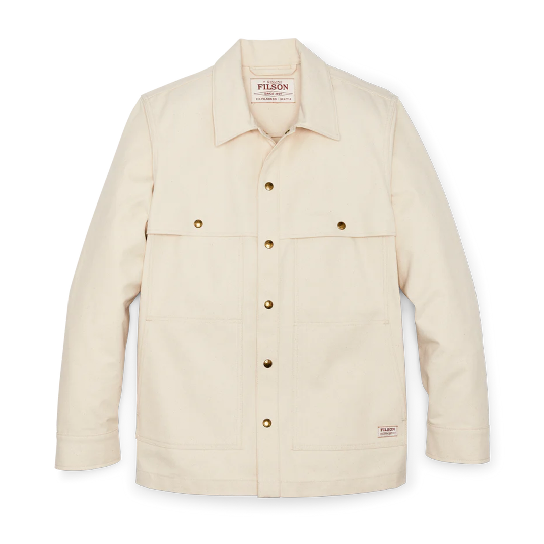 Filson Dry Tin Cloth Forester Jacket Shirt - Water-Resistant Outdoor Workwear for Men - Natural Seed Color - Perfect for Hunting, Hiking & Camping Adventures