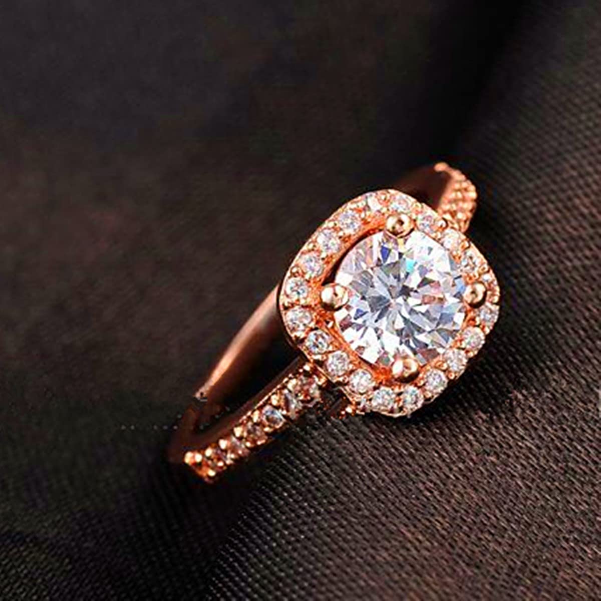 18K Rose Gold or White Gold Plated Crystal Halo Engagement Ring for Women - Elegant Pave Band Wedding Ring, Size 7 | Perfect for Proposals, Anniversaries & Special Occasions