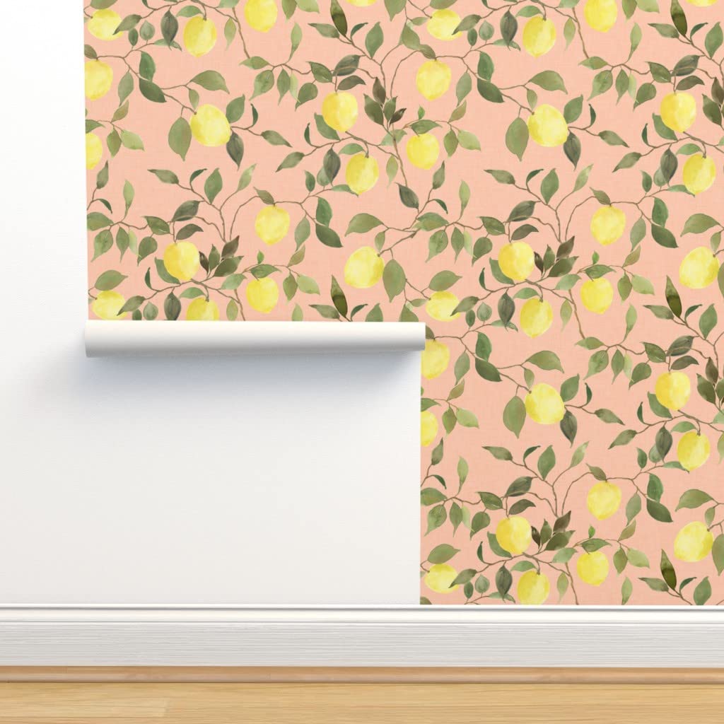Peel & Stick Removable Wallpaper 12ft x 2ft - Watercolor Lemon Branches & Citrus Fruits Design, Bohemian Nature Theme for Nursery, Bedroom, Kitchen Decor | Self-Adhesive, Easy to Apply & Remove