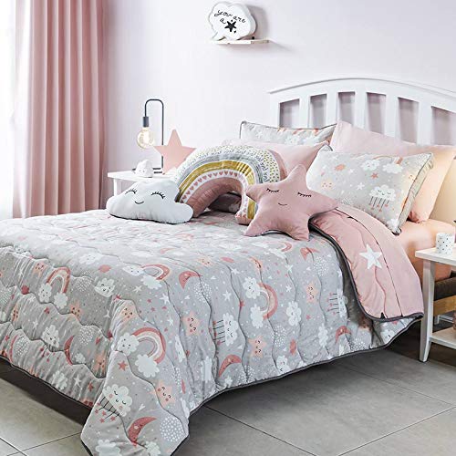 Reversible Teens Comforter Set Twin Size 3PCS - Stars Design Bedding with Pillow Cover & Decorative Cushion | Soft & Cozy for Kids & Teens Bedroom Decor
