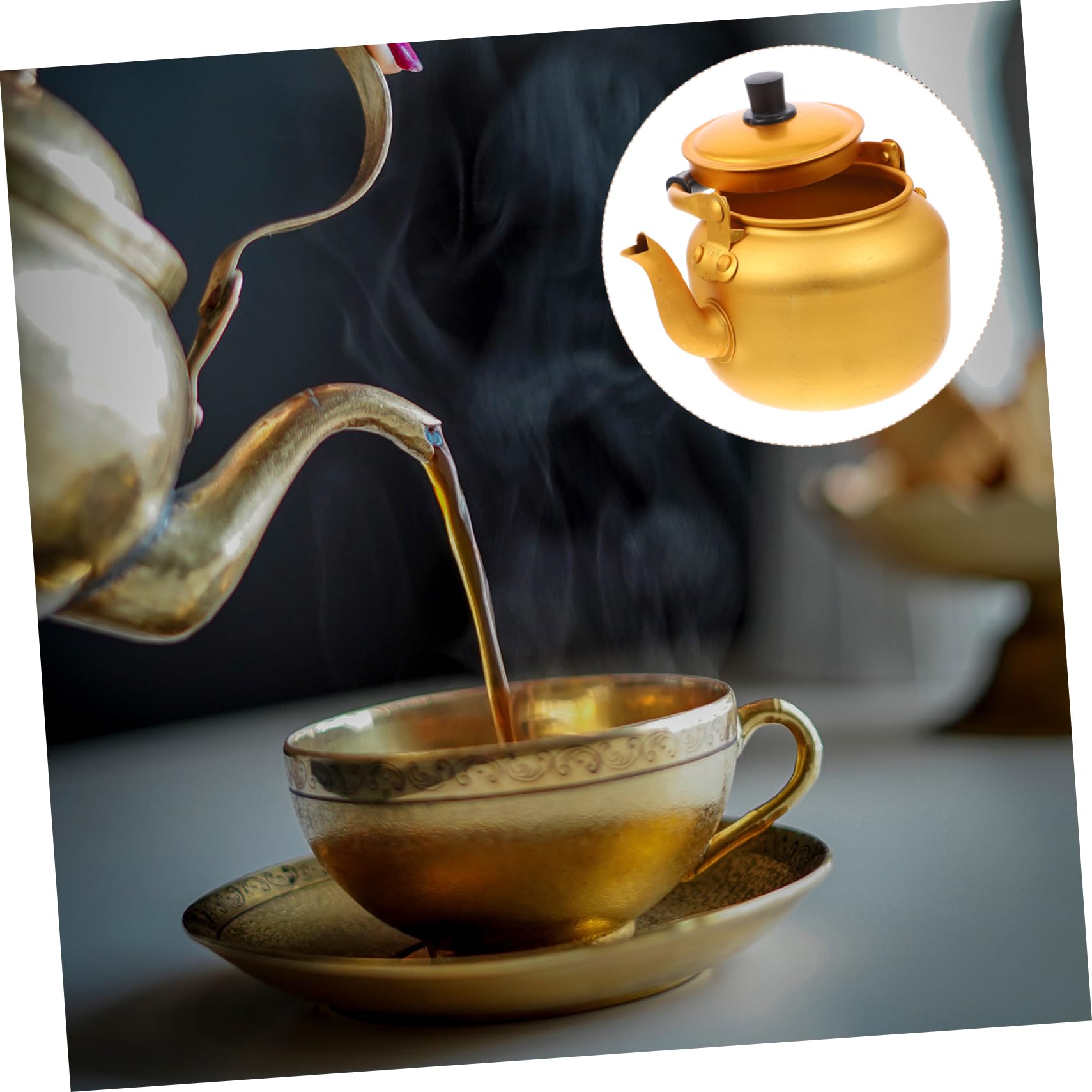 DOITOOL 1pc Yellow Aluminum Tea Kettle - Stovetop Coffee Carafe, Wine Pouring Pot, Chinese Style Infuser Teapot with Travel Insulation for Gas Stove & Camping Use