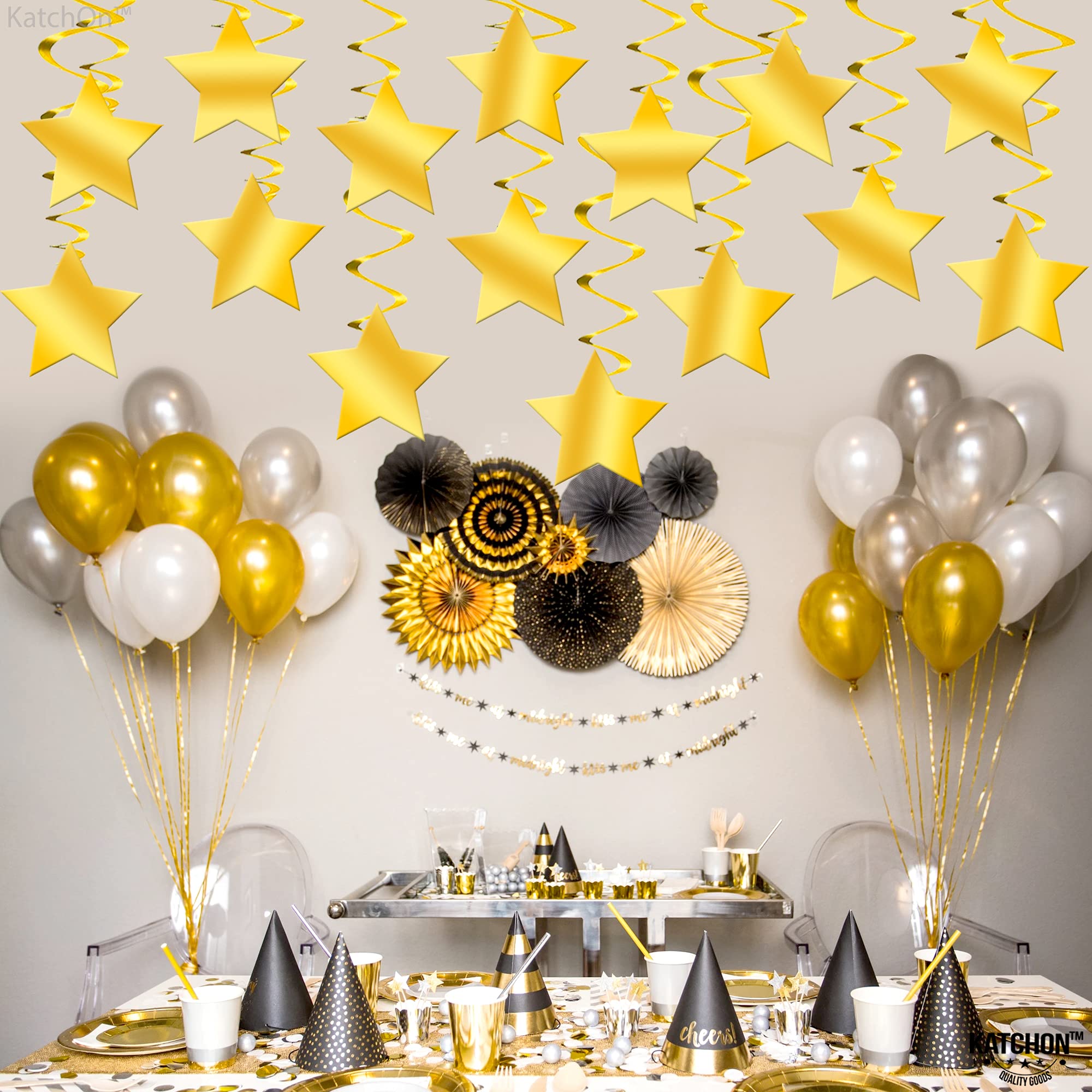 KatchOn Gold Star Hanging Swirls - Pack of 30 | Premium Graduation Party Decorations for Class of 2025 | Shimmering Hanging Stars for Ceiling & Wall Decor | Perfect for Graduation Ceremonies, Birthday Parties & Special Events