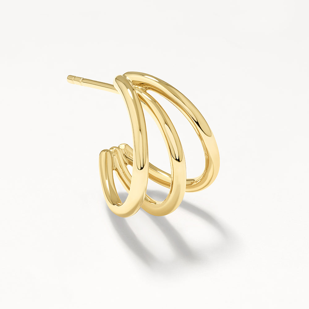 Gold Triple Hoop Stud Earrings for Women - Trendy Stackable Earrings for Everyday Wear, Parties & Special Occasions
