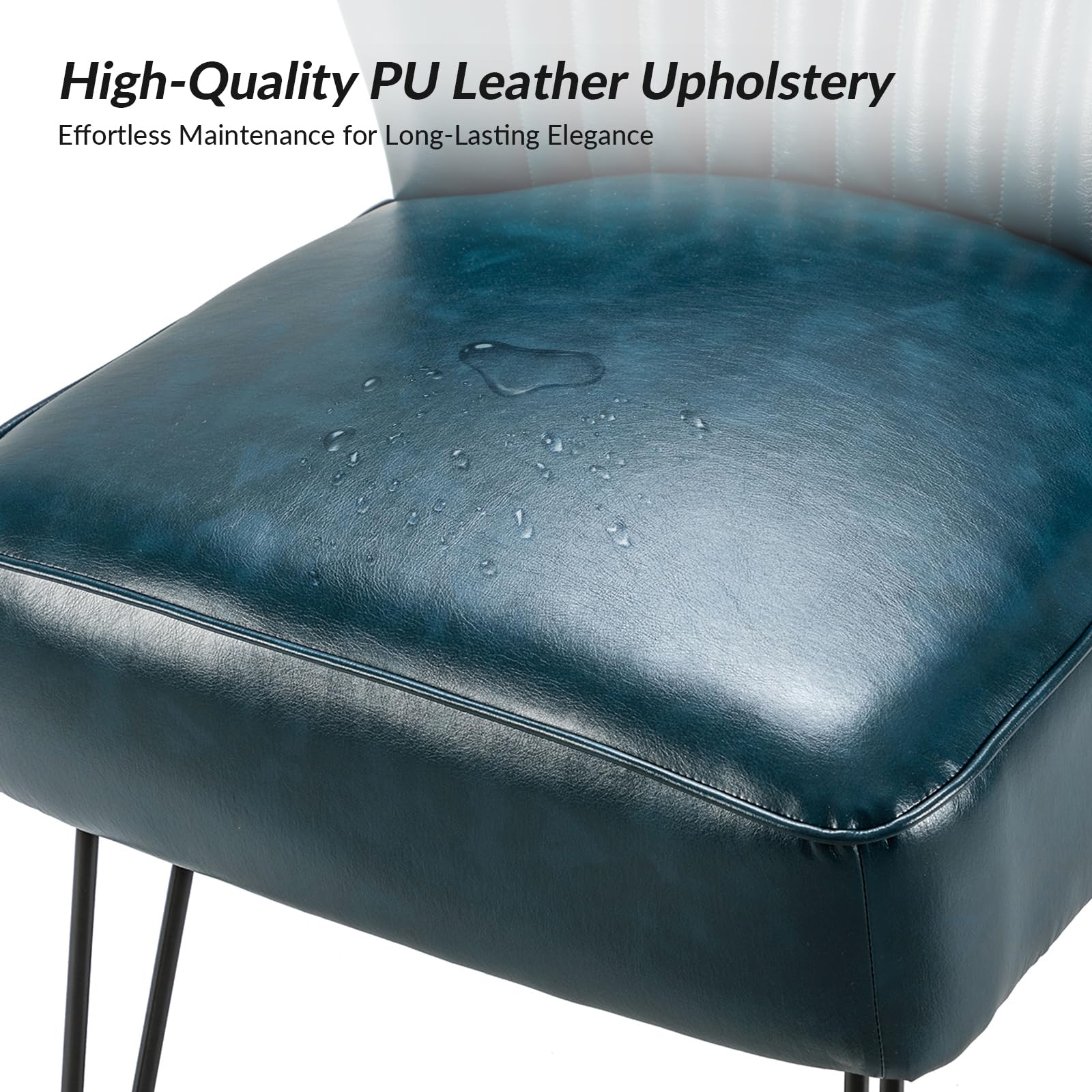 HULALA HOME Set of 2 Mid Century Modern Faux Leather Accent Chairs with Metal Base - Comfortable Upholstered Armless Side Chairs for Living Room, Bedroom, Office in Turquoise - Perfect for Small Spaces, Reading Nooks & Guest Seating