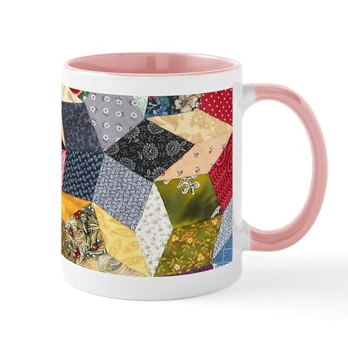 White/Pink Inside - Tumbling Block Patchwork Quilt Mug