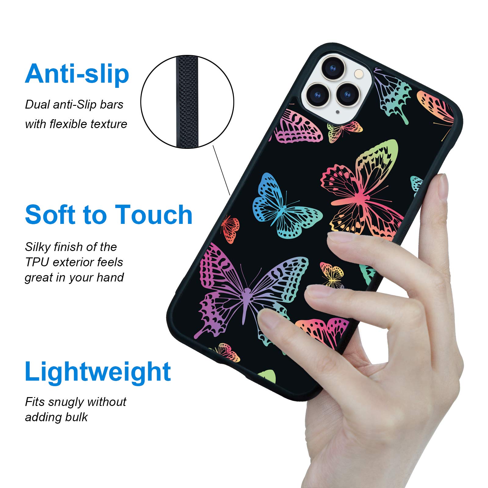 Butterfly Phone Case for iPhone 11 Pro Max 6.5 Inch - Shockproof Protective TPU Aluminum Case with Cute Neon Butterfly Design | Perfect for Girls & Women | Great for Everyday Use, Work, and Travel (NEON BUTTERFLY)