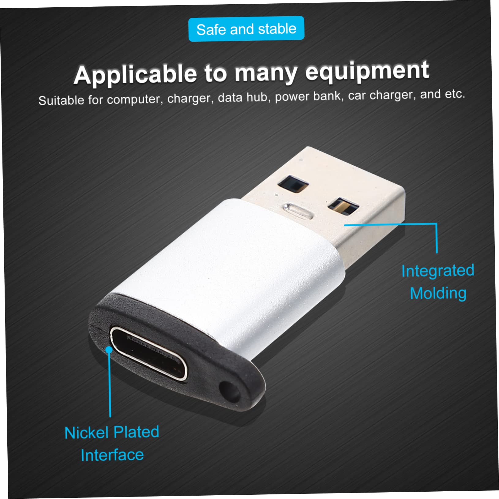 KOMBIUDA 5-Pack USB C to USB Adapter Converter for Laptop Charger Accessory, Silver, No Wires, Perfect for MacBook, iPad, and Smartphone Charging
