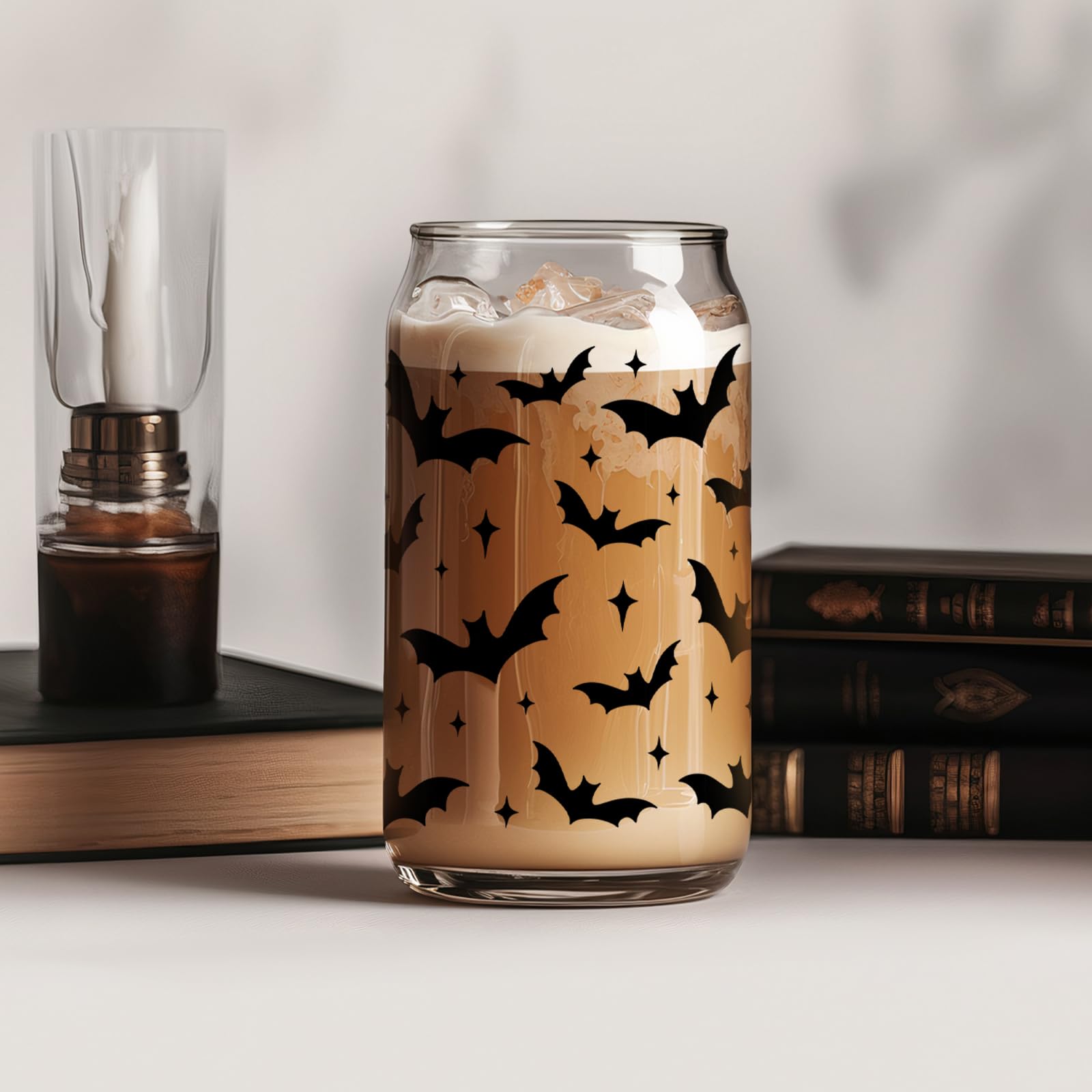 Halloween Bat Tumbler - 16 oz Gothic Glass Cup for Iced Coffee, Spooky Gift for Bat Lovers & Goth Girls - Perfect for Halloween Parties, Boo Baskets, and Gothic Home Decor