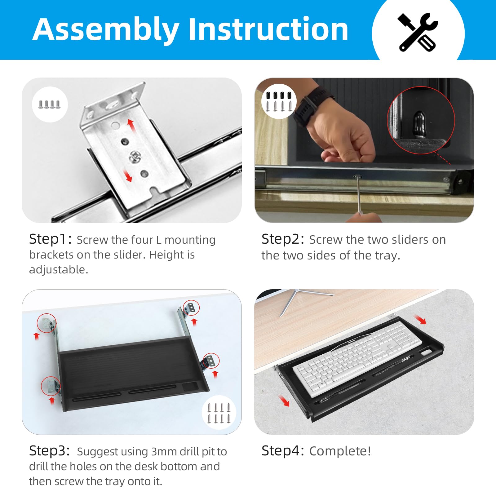 TOOCUST Under Desk Keyboard Tray - 20