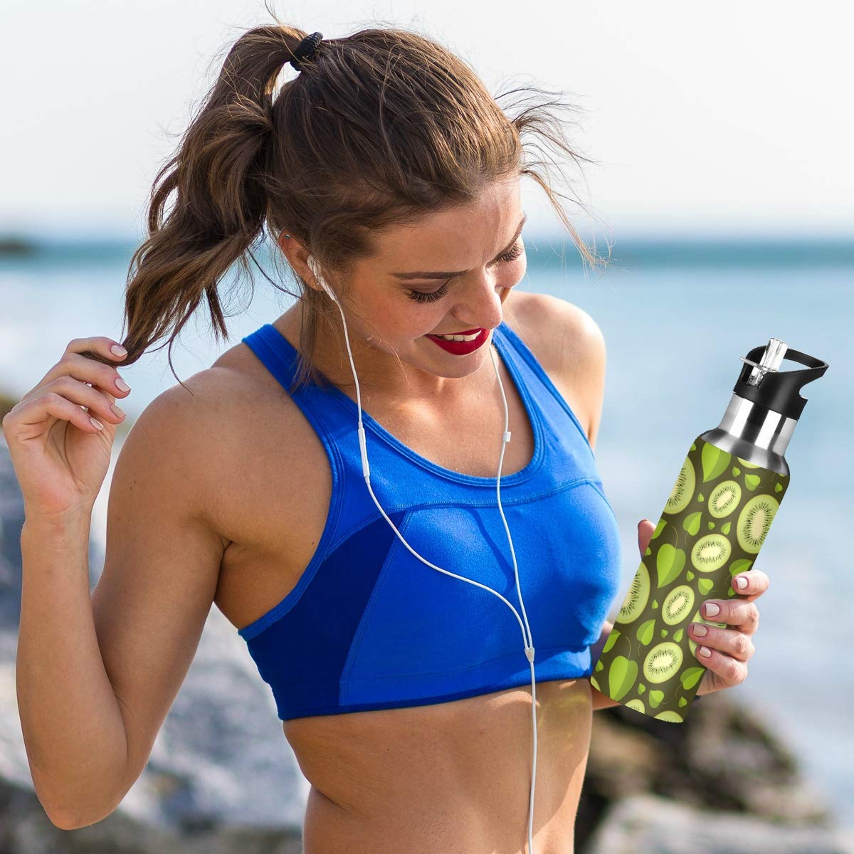 Kiwi Pattern Stainless Steel Water Bottle - 600ml (22oz) Reusable Sports Bottle for Gym, Running, Cycling & Outdoor Activities | BPA-Free, Leak-Proof Design