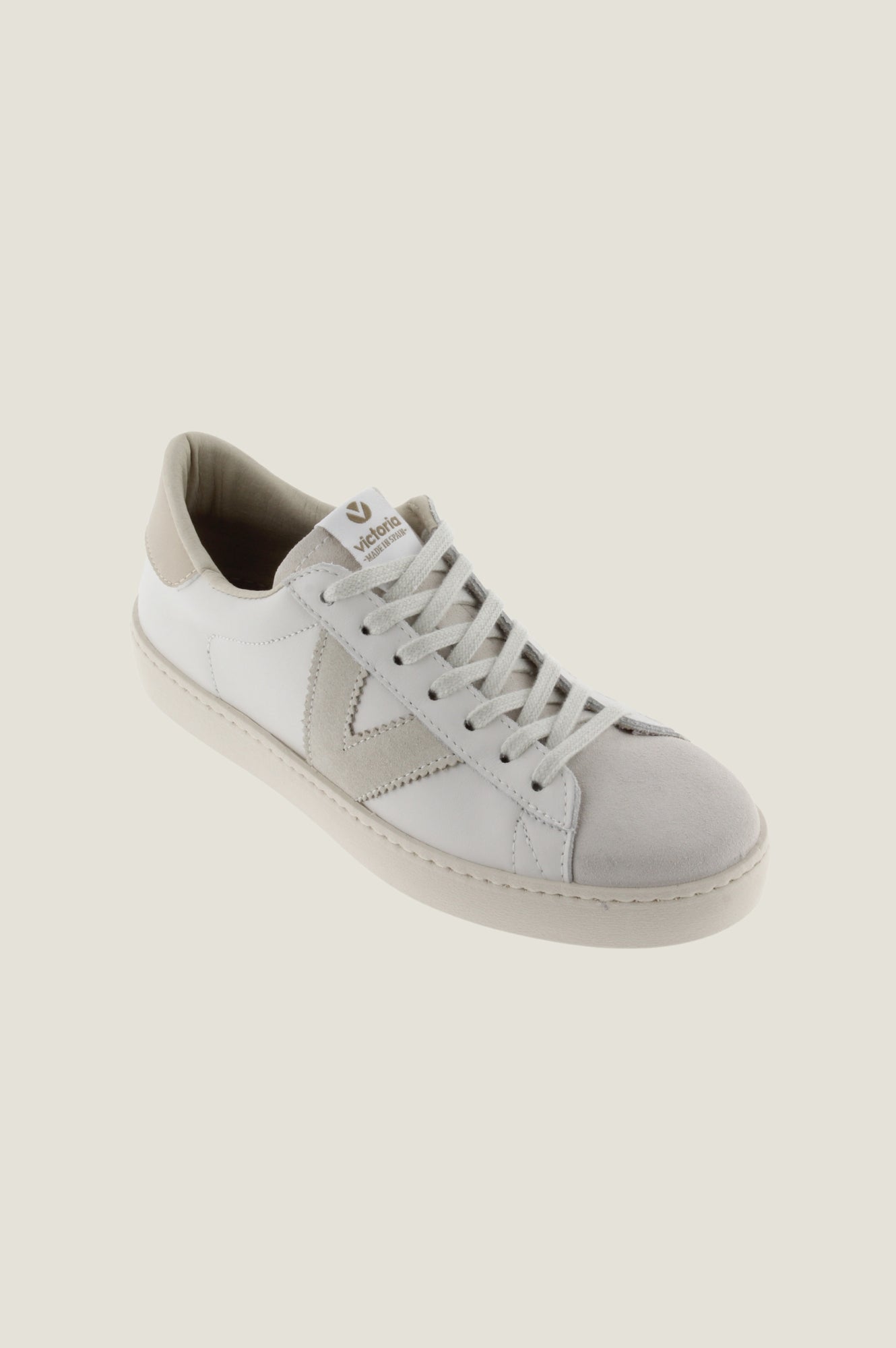 VICTORIA Berlin Low Top Sneakers for Women | White/Taupe Casual Shoes | Perfect for Walking, Gym & Everyday Wear