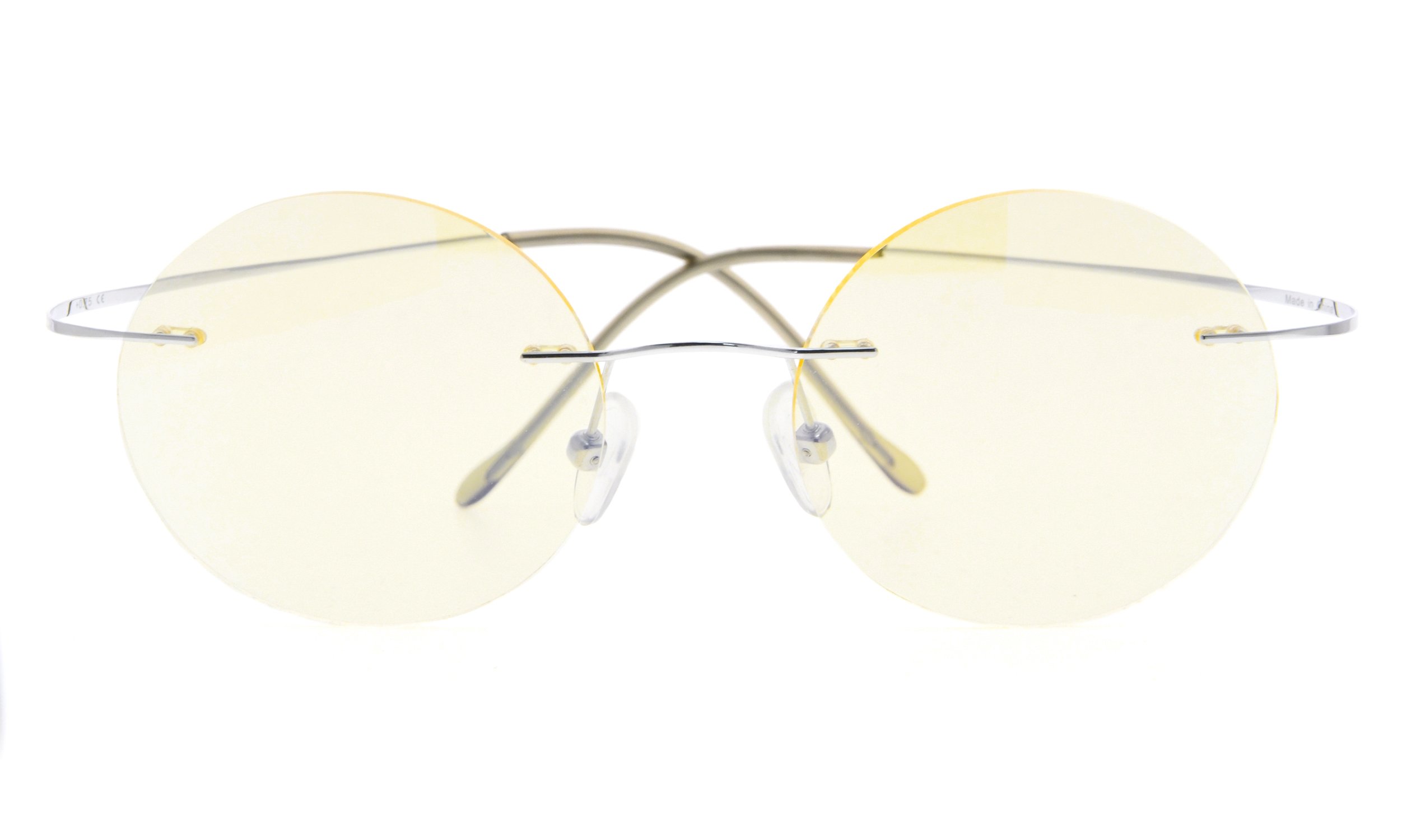 CessBlu Rimless Anti-Blue Light Titanium Round Computer Glasses for Women & Men - Reduce Eye Strain for Work, Gaming & Reading