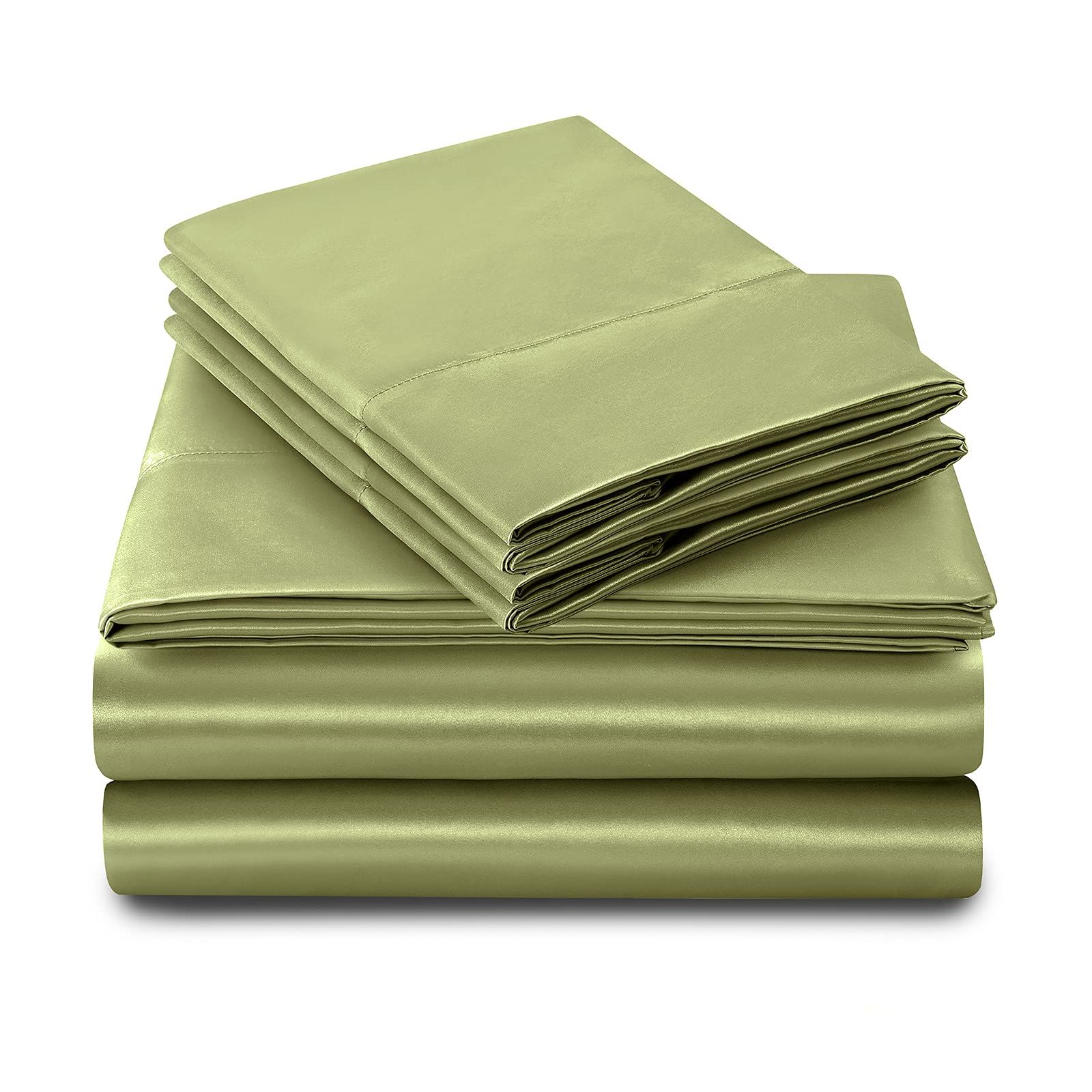 SiinvdaBZX 4-Piece Queen Size Satin Sheet Set - Ultra Silky Soft Sage Green Bed Sheets with Deep Pockets (1 Fitted Sheet, 1 Flat Sheet, 2 Pillowcases with Envelope Closure) | Luxury Bedding for Master Bedroom, Guest Room & Hotel Use