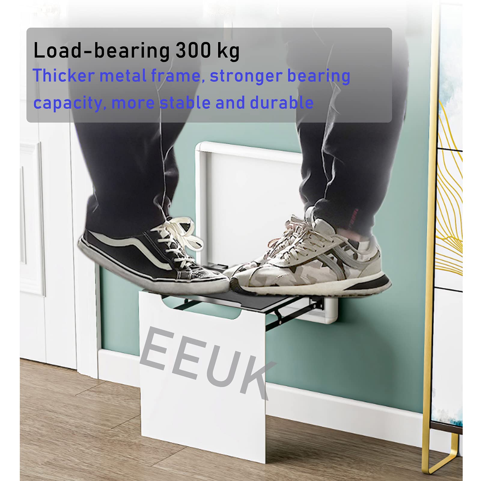 Wall-Mounted Shoe Changing Stool - Foldable Entryway Bench with 300KG Capacity, Space-Saving Folding Chair for Hallway, Kitchen, Bathroom & Shower - Perfect for Quick Shoe Changes & Compact Living Spaces