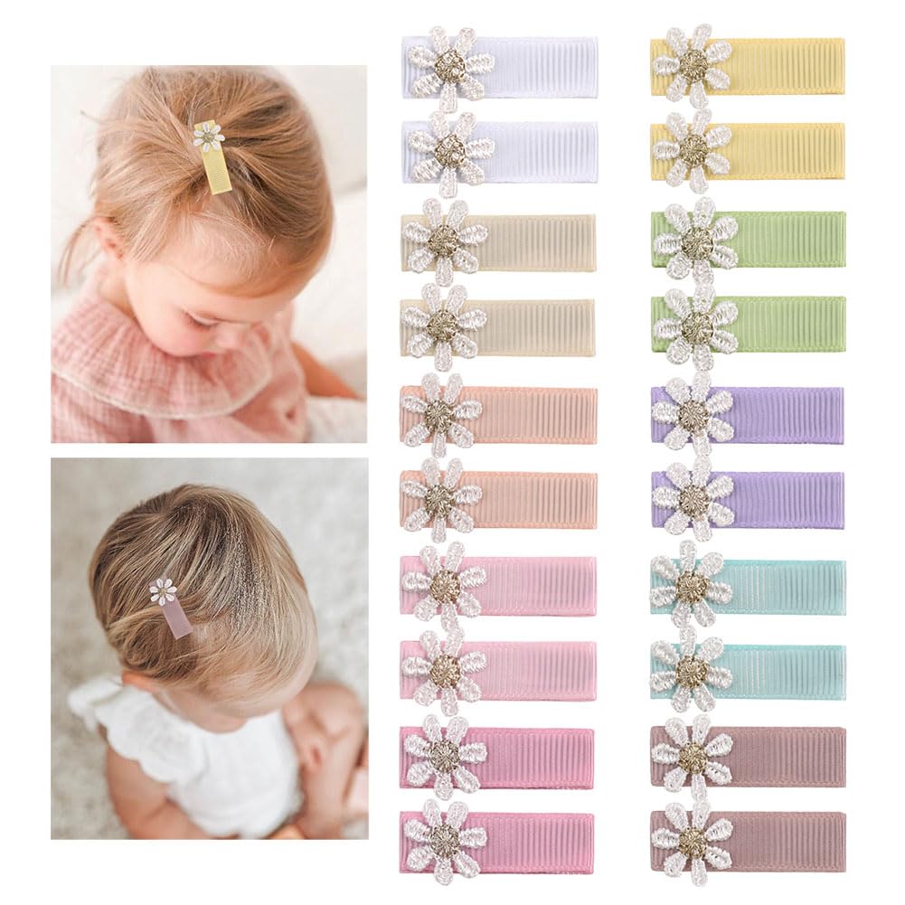 20pcs Daisy Flower Hair Clips for Baby Girls - Non-Slip Fully Lined Barrettes for Fine Hair, Floral Toddler Hair Accessories, Infant Newborn Blossom Hair Pins | Perfect for Daily Wear, Special Occasions & Photo Shoots