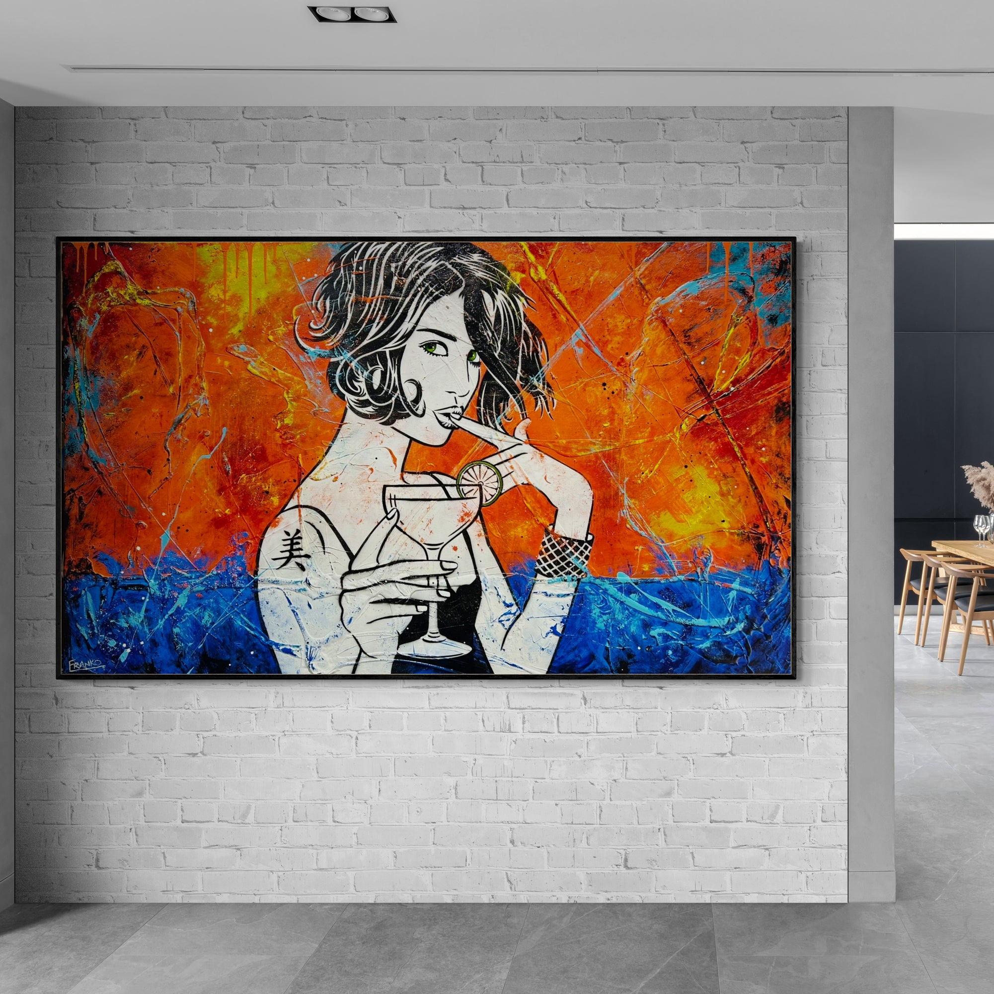 Lime Snap 200x120cm Modern Cocktail Textured Urban Pop Art Canvas Painting - Perfect for Living Room, Bar or Office Wall Decor