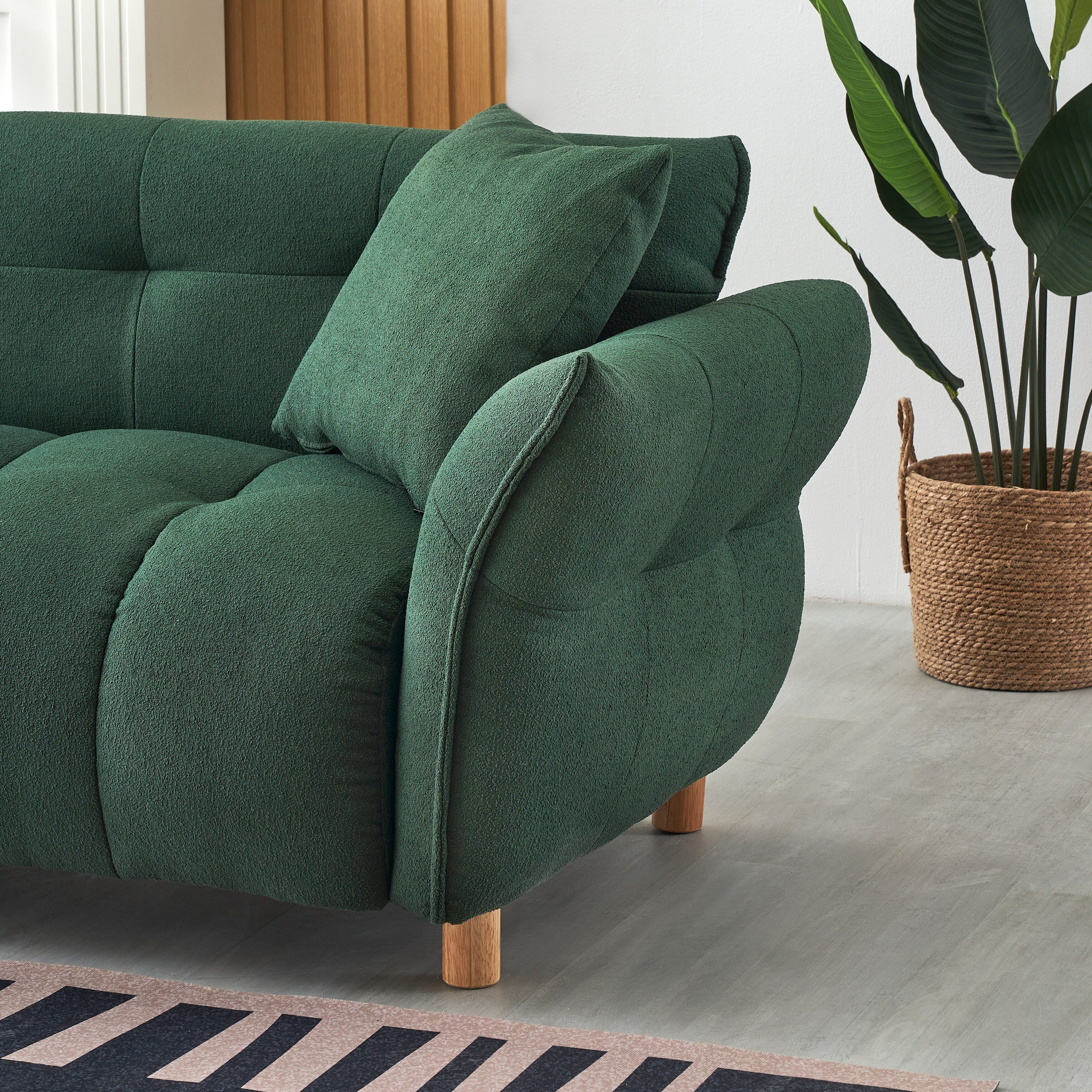 Mid Century Modern Sofa with Soft Teddy Fabric - Plush 3-Seater Couch with Decorative Pillows - Comfortable Living Room Furniture for Home & Office Lounge