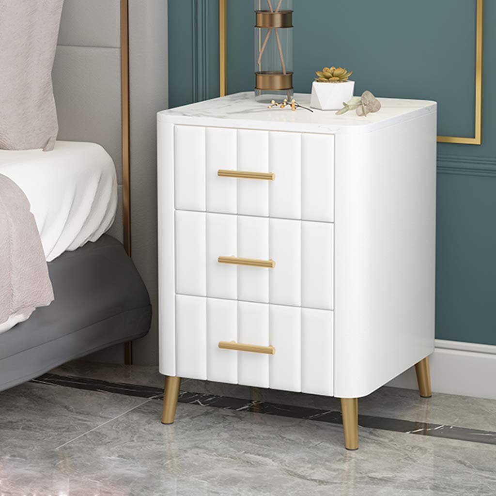Modern Nightstand with 3 Drawers & Marble Top - Sturdy Metal Legs, Rounded Corners for Safety - Easy to Clean & Organize - Perfect for Bedroom, Living Room or Office Storage