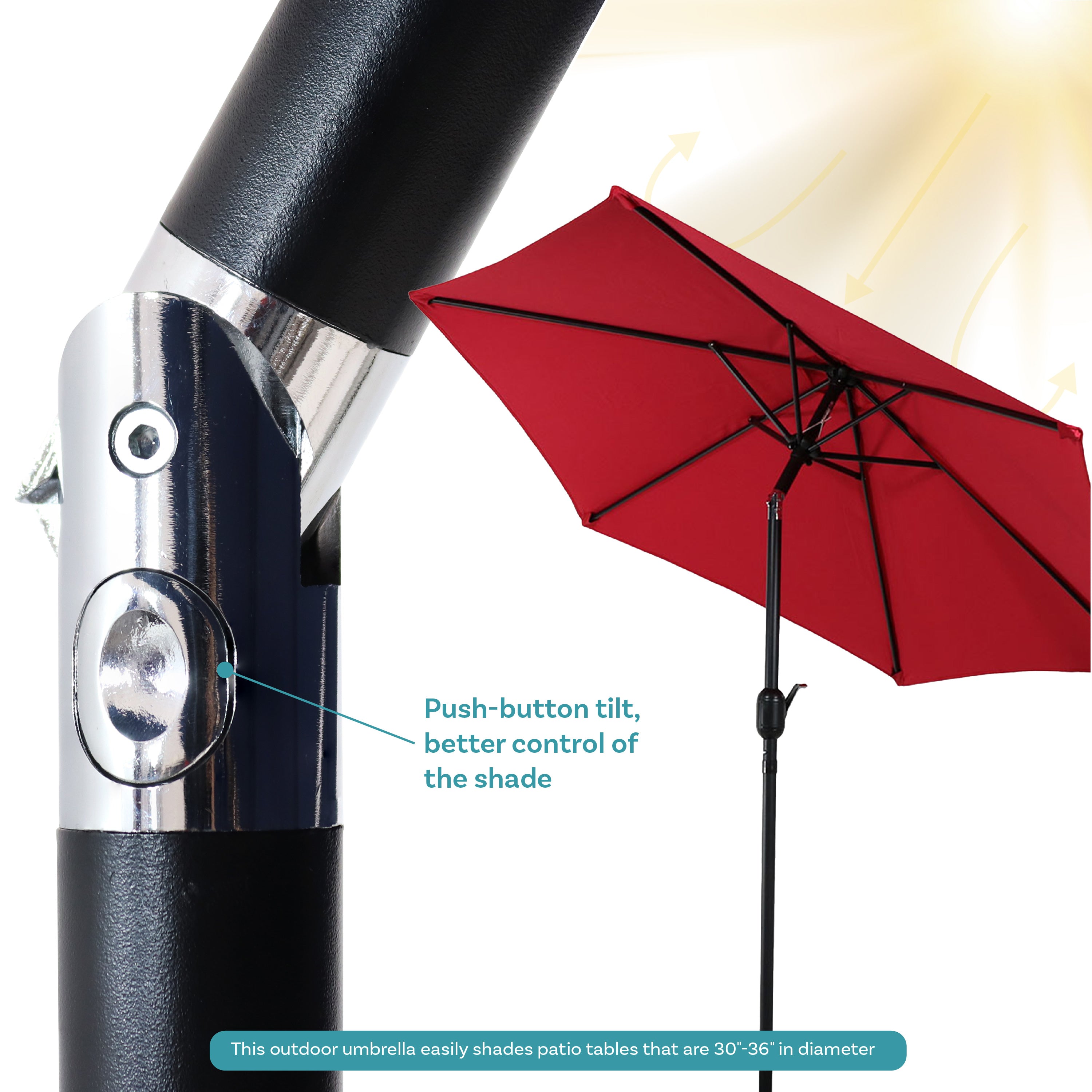 Sunnydaze 7.5 Foot Aluminum Outdoor Patio Umbrella with Tilt & Crank - Perfect for Backyard, Poolside, and Garden Shade