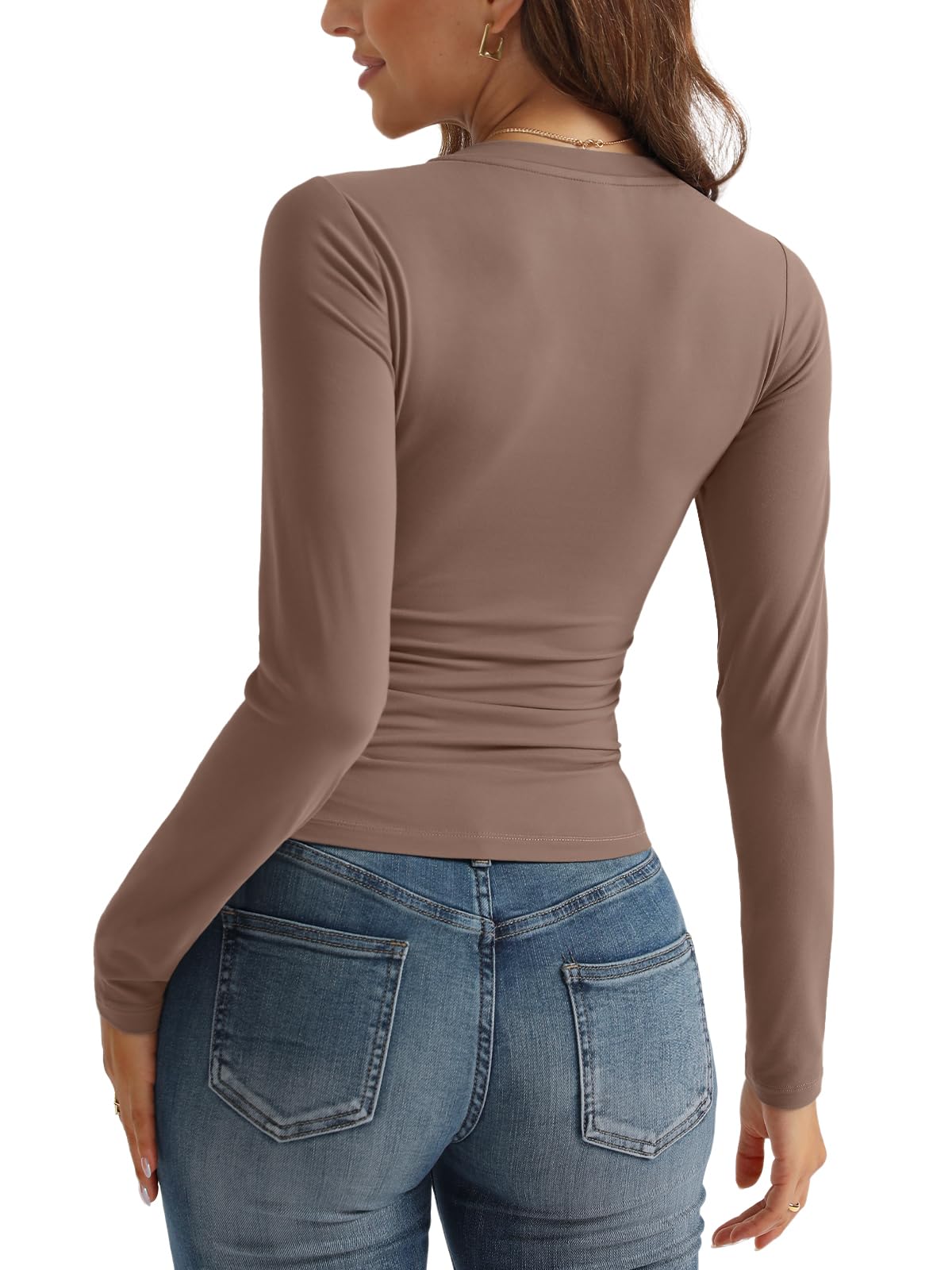 SUNBS Women's 3 Pack Long Sleeve V-Neck Slim Fit Layering Tops | Casual Crop Shirts for Fall 2025 Fashion | Perfect for Office Wear, Date Nights & Layered Outfits