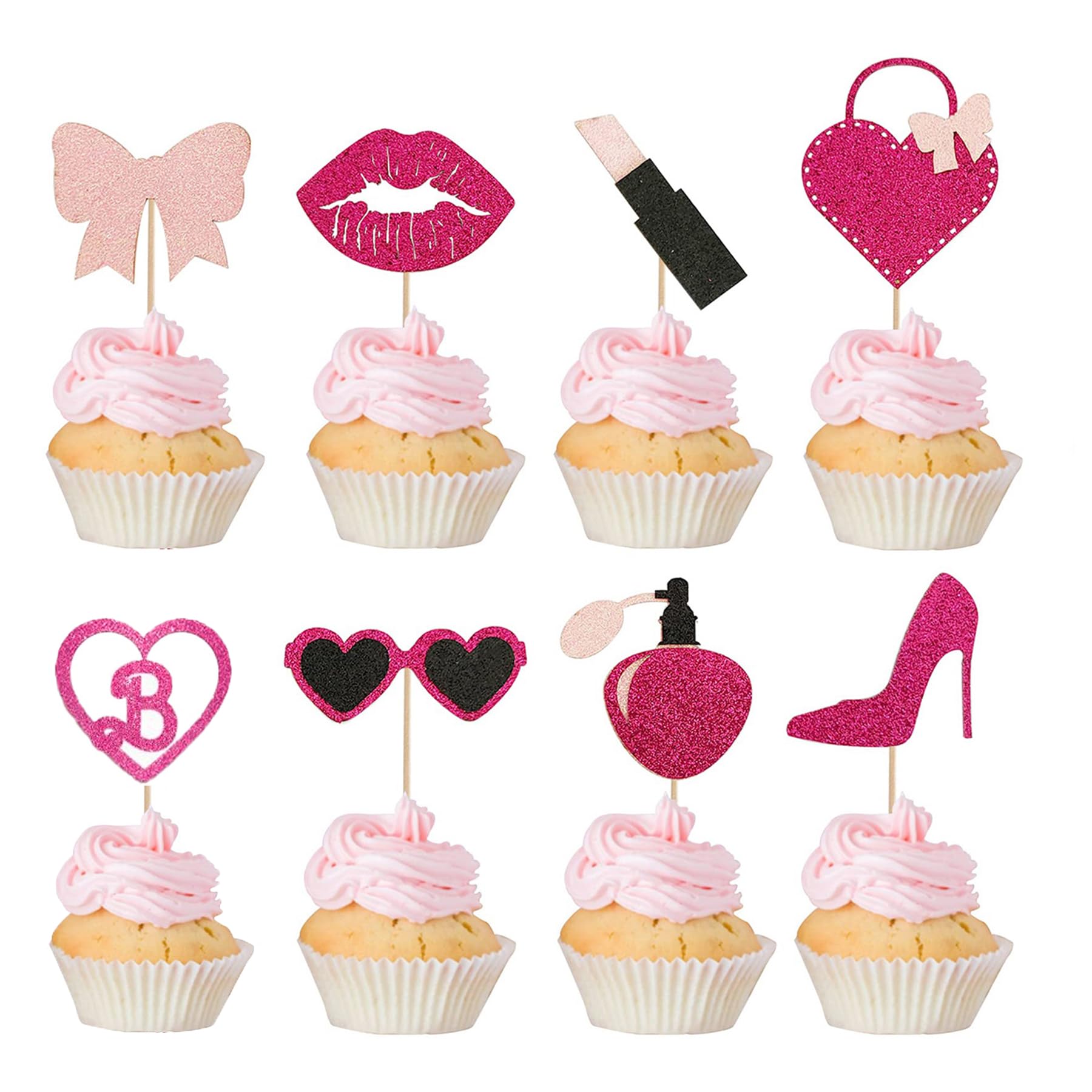 24Pcs Pink Princess Cupcake Toppers for Birthday & Wedding Decor