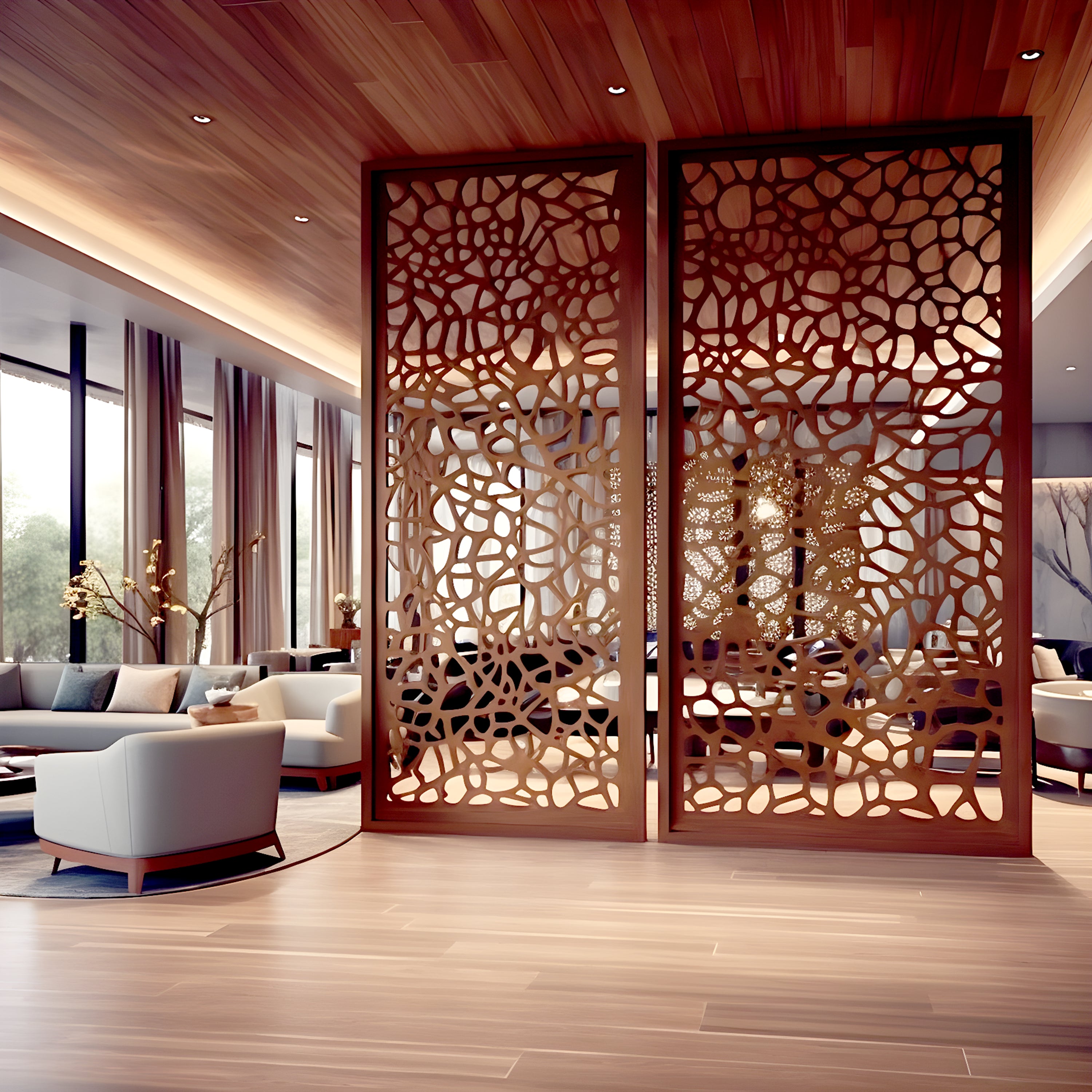 Custom Size Walnut Privacy Screen - Durable & Stylish Room Divider for Home, Office, or Outdoor Use