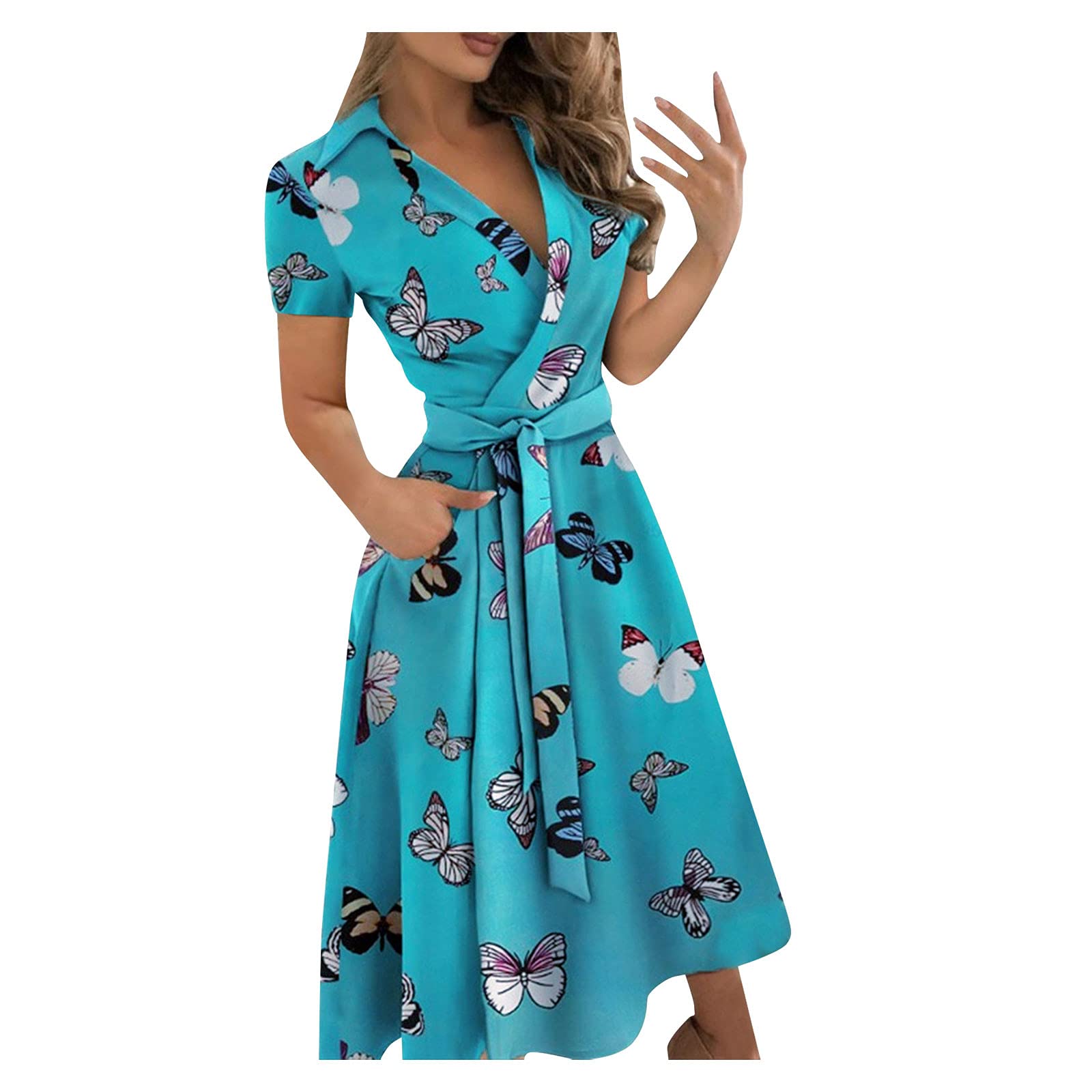 Smooto Women's Floral Print Summer Maxi Dress - Casual High Waist Flowy Long Dress with Round Neck, Plus Size Wedding Guest Outfit in Blue (XXL) | Perfect for Beach Vacations, Garden Parties & Date Nights