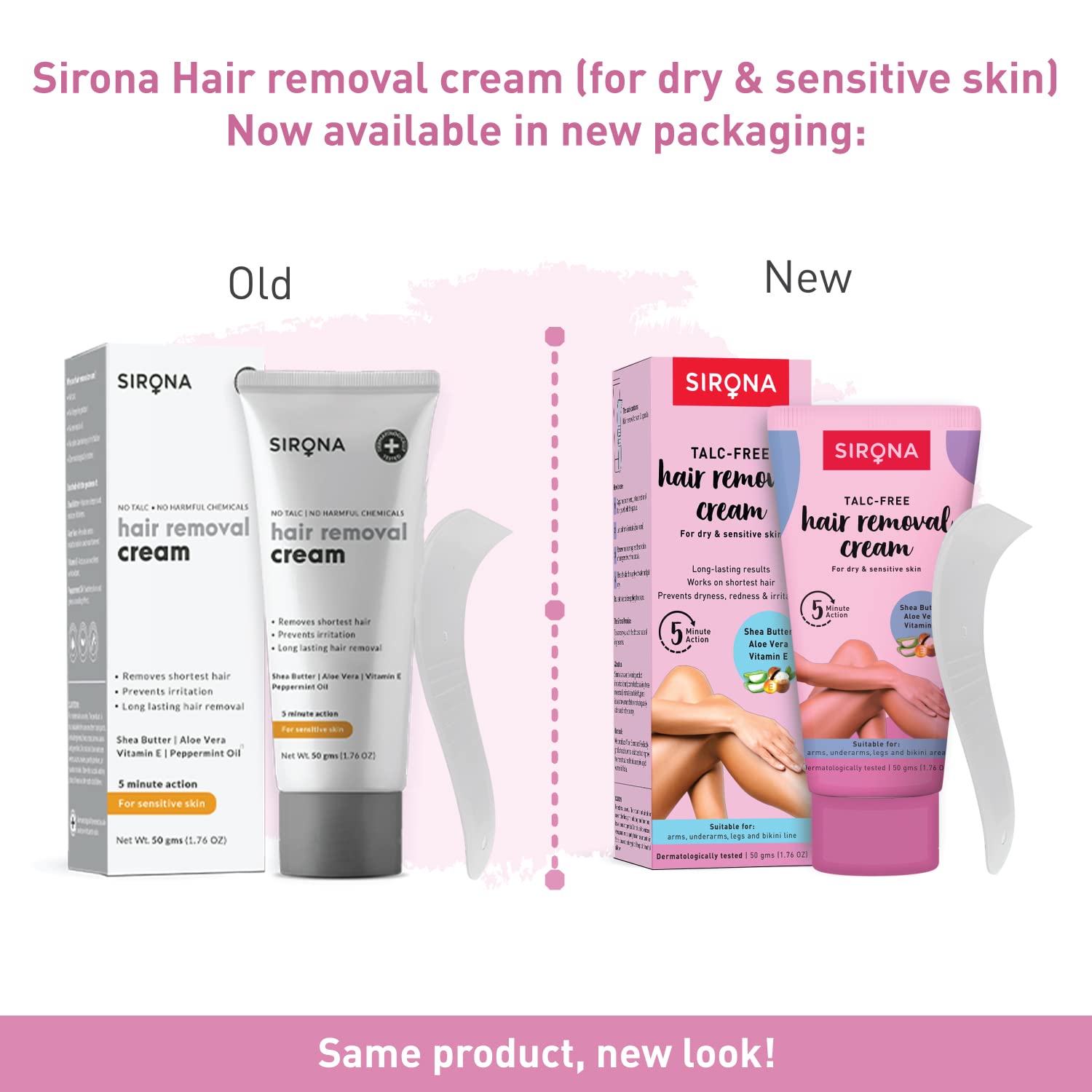 Sirona Hair Removal Cream for Women - Bikini, Underarms & Legs - Dermatologist Tested for Sensitive & Dry Skin - 50g (1 Pack) | Painless Hair Removal at Home, Smooth Skin for Summer & Beach Wear