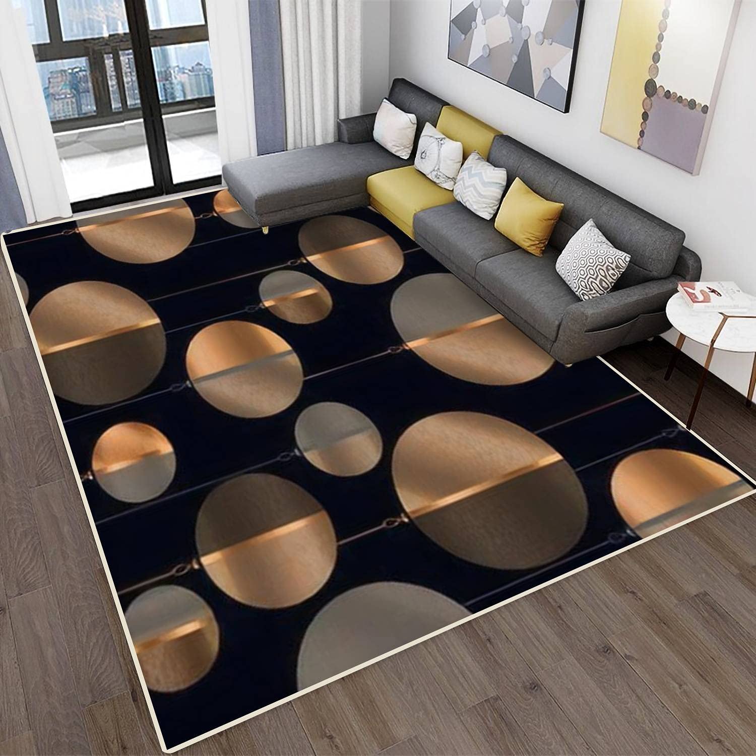 Modern Abstract Area Rugs - Stain Resistant Carpet Mat for Living Room, Bedroom, Kitchen & Bathroom - Black and Copper Seamless Pattern Rectangular Home Decor - Perfect for Christmas Decorations, Housewarming Gifts & Cozy Interior Design