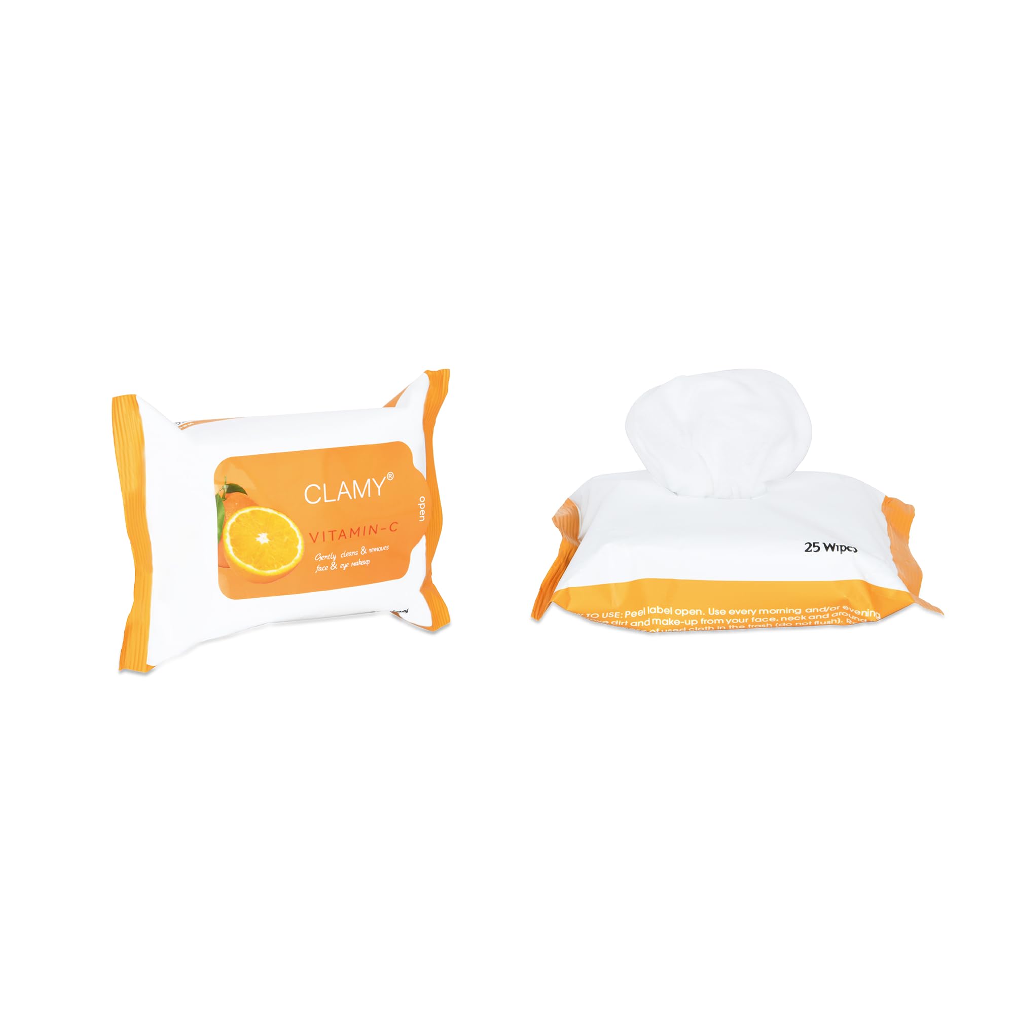 Clamy Vitamin C Makeup Remover Wipes - Gentle Cleansing for Waterproof Mascara, Longwear Makeup & Impurities | 25 Count | Perfect for Travel, Gym & Quick Makeup Removal