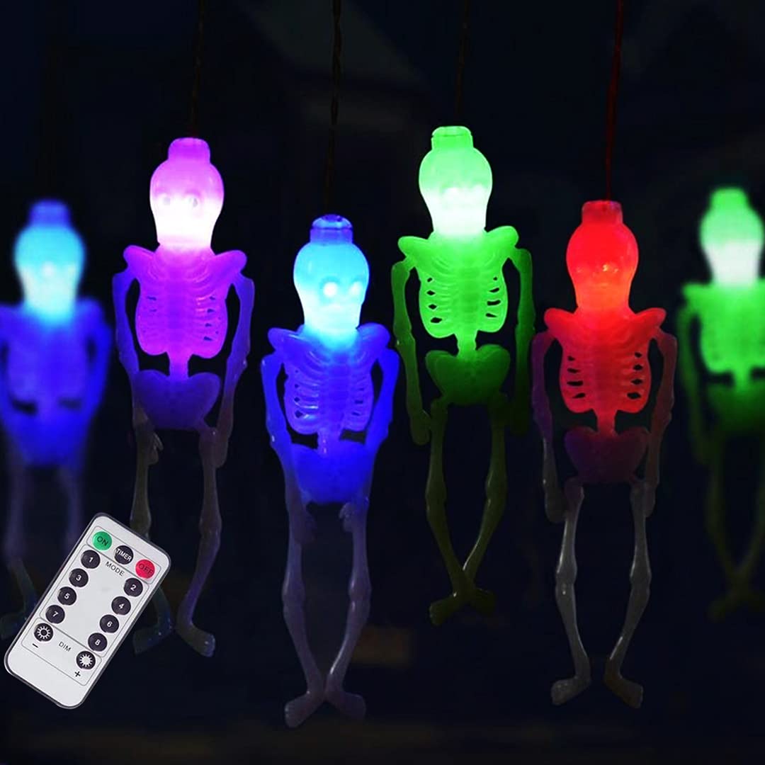 PIXFAIRY Skeleton Skull String Lights - 15 LED Battery Operated Waterproof Fairy Lights with 8 Lighting Modes for Halloween, Christmas, Party, Home, Yard, Garden, Indoor & Outdoor Decor - Spooky Decoration for Bedroom, Patio, Porch, and Special Events
