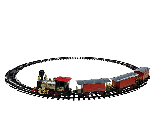 20-Piece Battery Operated Red & Orange Animated Christmas Train Set with Realistic Sound Effects - Perfect for Holiday Decorations, Christmas Tree Displays & Winter Village Scenes