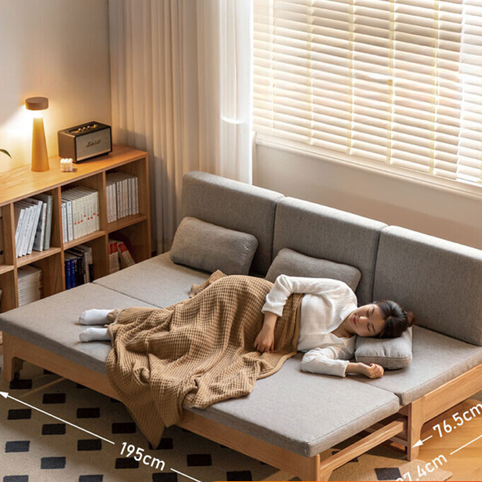 Oak Solid Wood Sleeper Sofa - Convertible Sofa Bed for Small Spaces, Guest Room & Living Room | Durable & Stylish Furniture for Home & Office