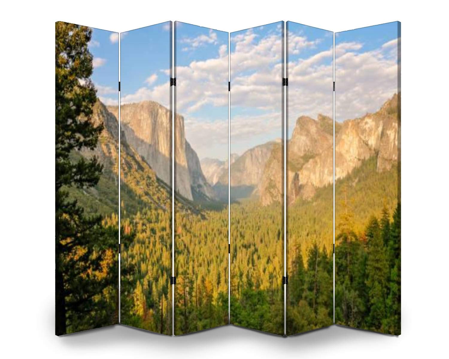 APED DECOR Wooden Folding Room Divider - 6-Panel Yosemite National Park Canvas Privacy Screen for Home & Office | Dual-Sided Wall Partition with Display Shelves | Perfect for Living Rooms, Bedrooms & Studio Spaces