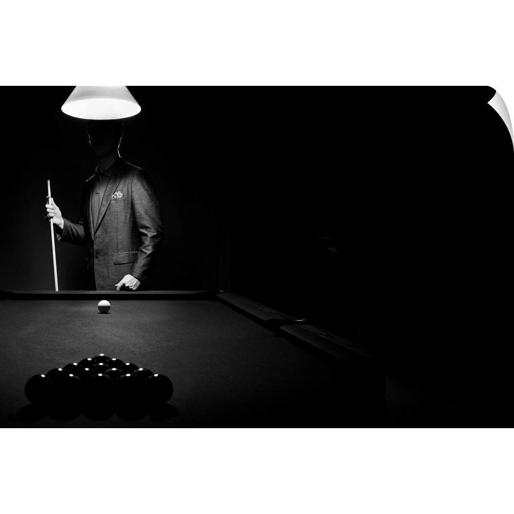 CANVAS ON DEMAND Mystery Pool Player Billiards Wall Art Decal - Vintage Pool Table Scene for Game Room & Man Cave Decor