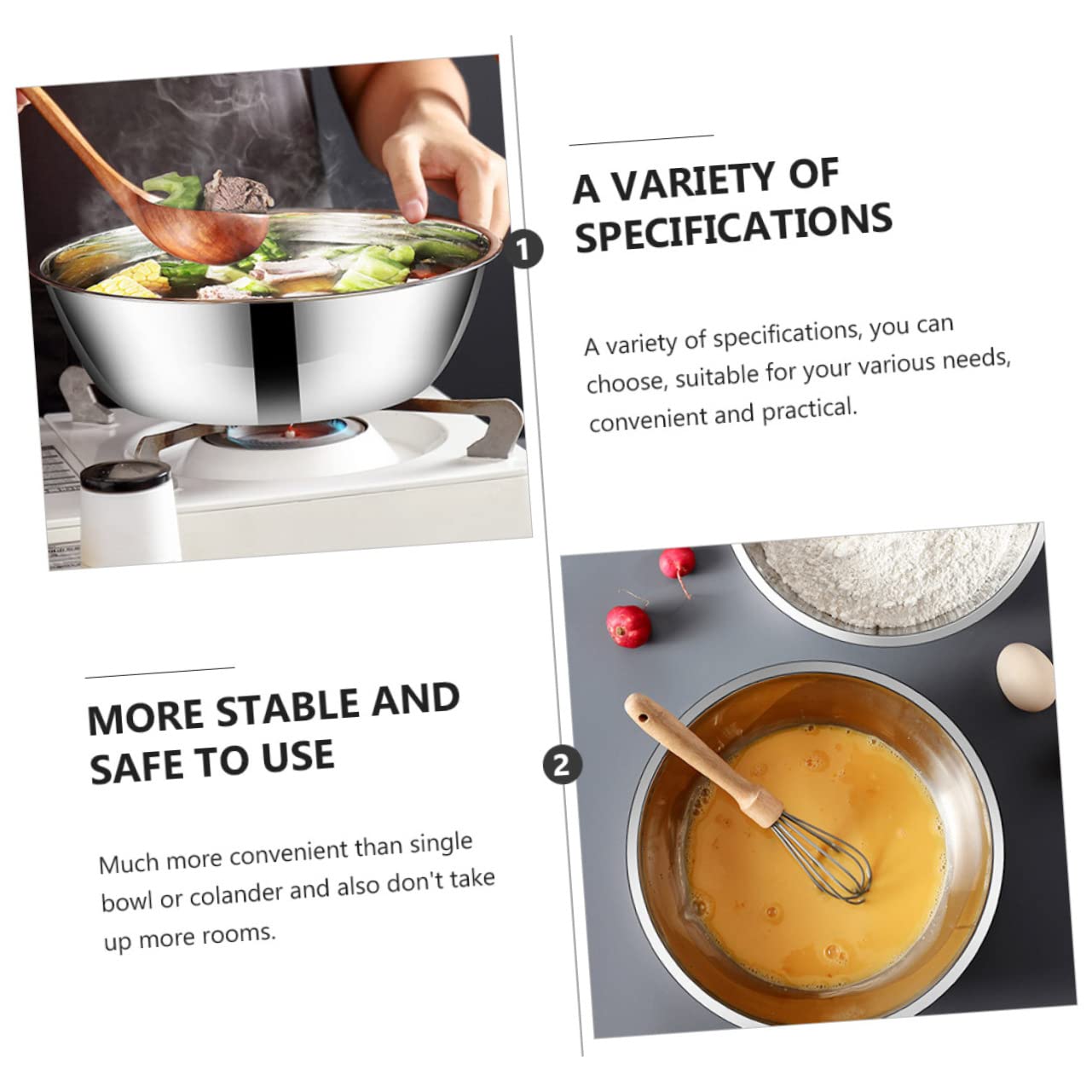 Hemoton 2-Piece Stainless Steel Cooking Pot Set - Multi-Functional Kitchen Pot for Soup, Stew, Food Storage & Fruit Washing - Round Soup Bowl & Vegetable Washing Basin - Perfect for Meal Prep, Camping & Home Cooking