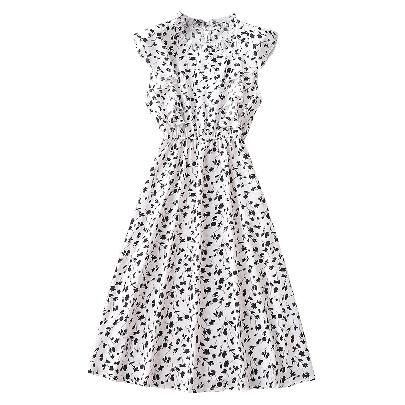 Women's Floral Print Off Shoulder Sundress - Casual Summer Mini Dress with Ruffled Hem & O-Neckline | Perfect for Beach Vacations, Pool Parties & Outdoor Dates