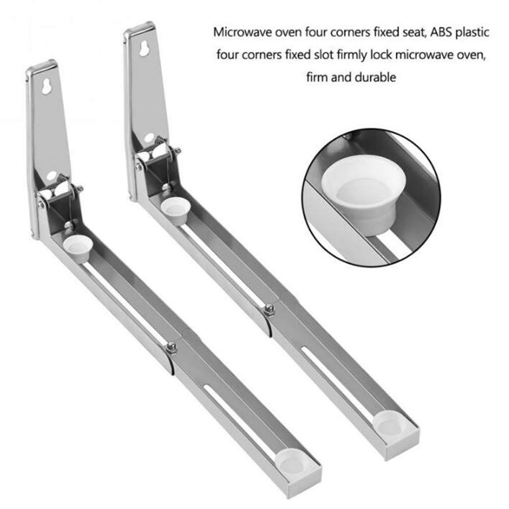 2 Pack Stainless Steel Microwave Oven Wall Mount Bracket - Foldable & Adjustable Kitchen Shelf Rack for Space Saving Storage - Durable Silver Support Frame for Microwave, Spices & Kitchen Supplies - Perfect for Small Kitchens, Apartments & RVs