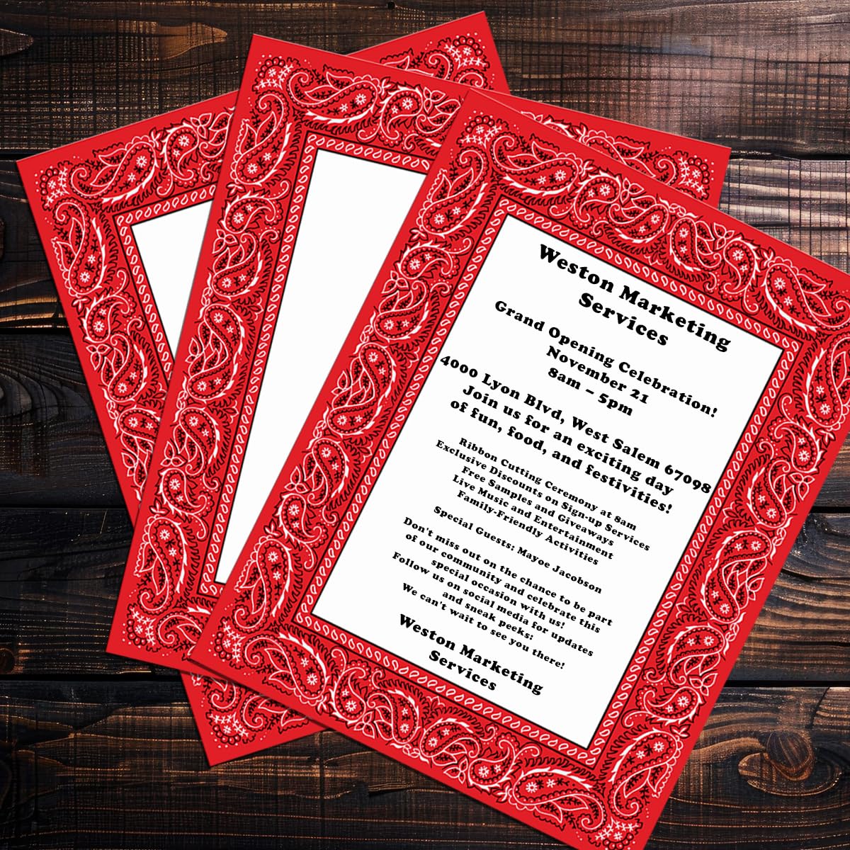 Western Red Bandana Pattern Stationery Set - 25 Sheets Premium Decorative Paper for Letters, Cards & Invitations (8.5